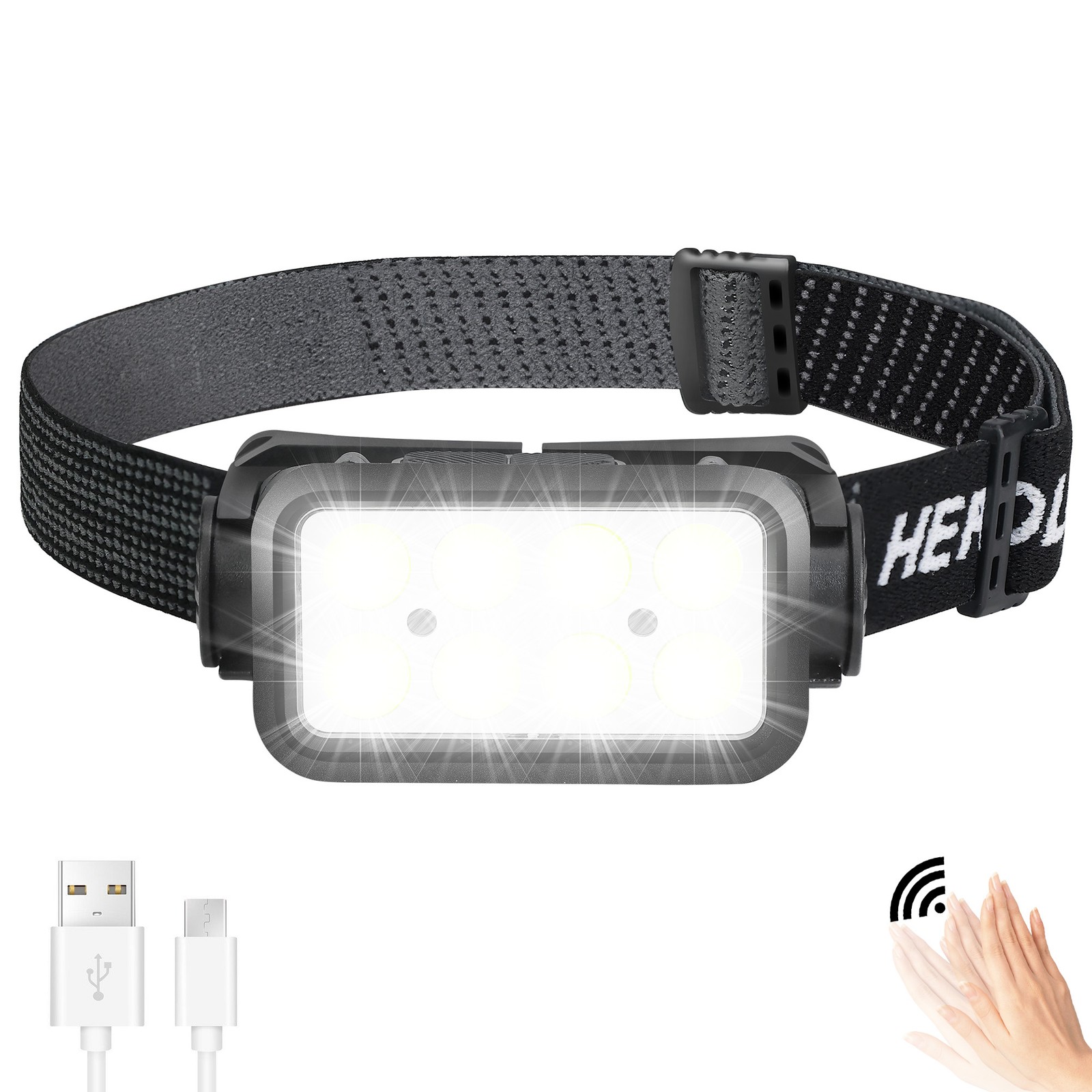 COB LED Headlamp USB Rechargeable Headlight Torch Work Light Bar Head Band Lamp