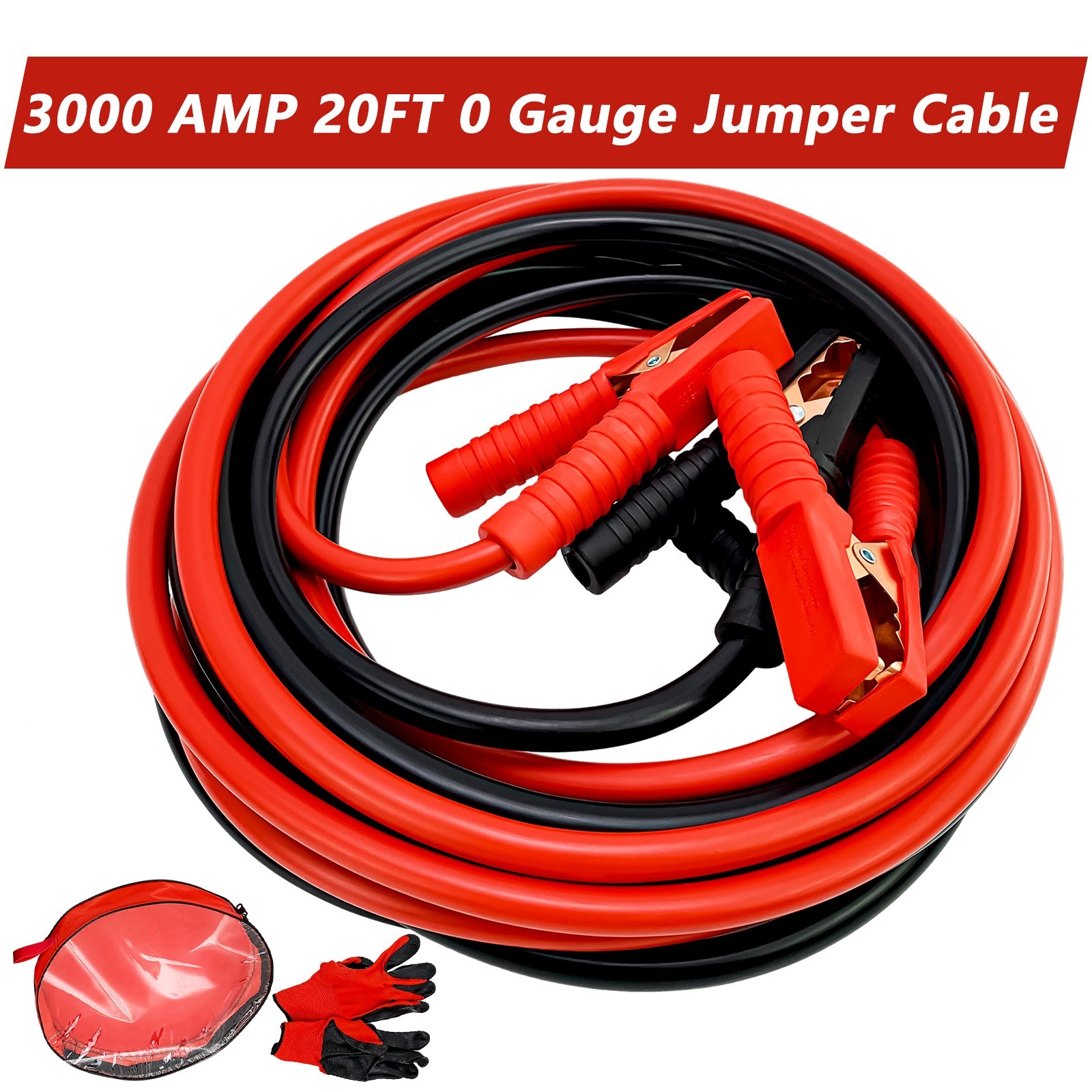 20Ft Auto Jumper Cables 0 Gauge 3000AMP Automotive Booster Cables for Car Van