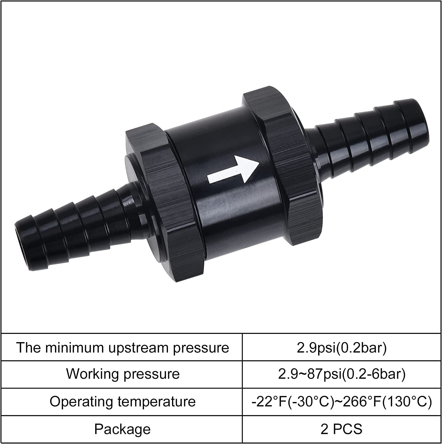 3/8" Fuel Check Valve One Way Inline Non Return Diesel Gasoline Black 10mm 2Pcs