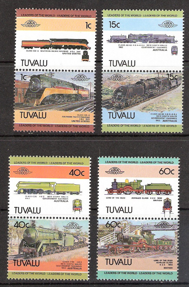 Tuvalu 1984 Trains Locomotives Complete Set Se-Tenant Pairs MNH (SC# 222-225)