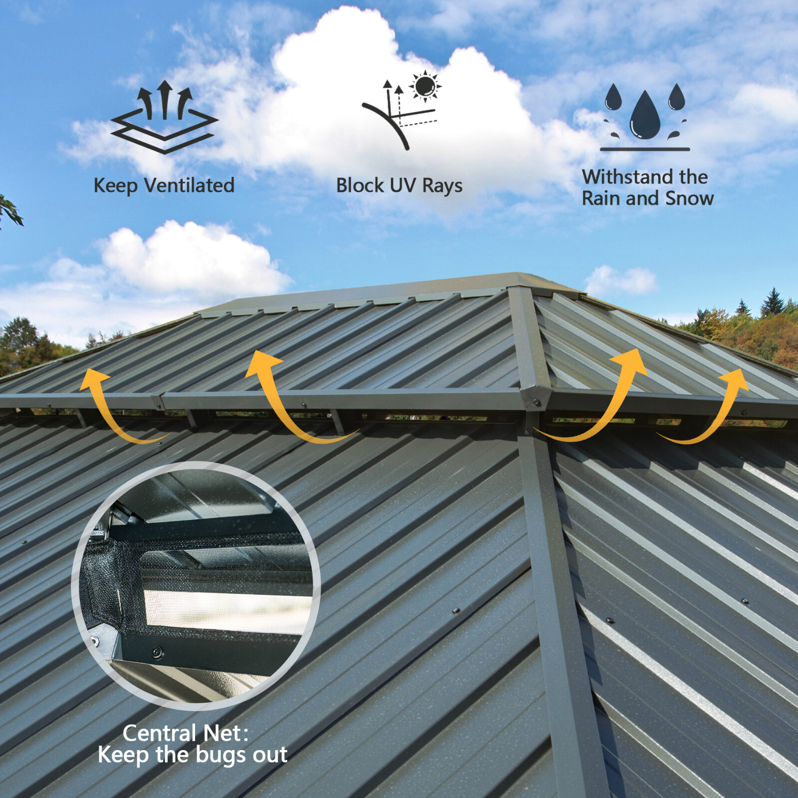 Domi 12’ x 16’ Hardtop Gazebo Outdoor Aluminum Gazebo w/Netting & Curtains, Gray