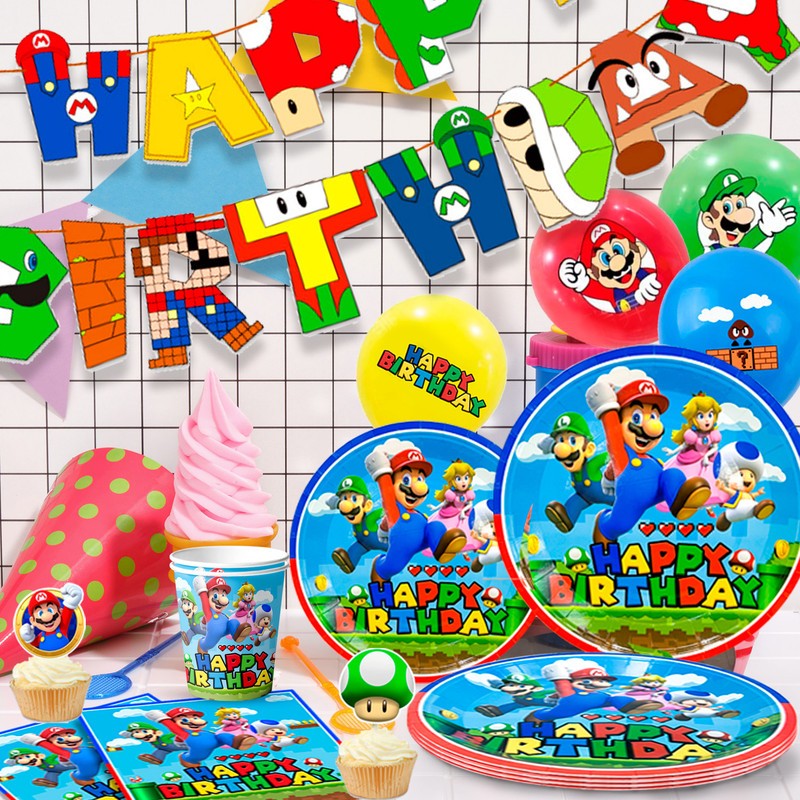 Super Mario Party Decoration Birthday Supplies Balloons Plates