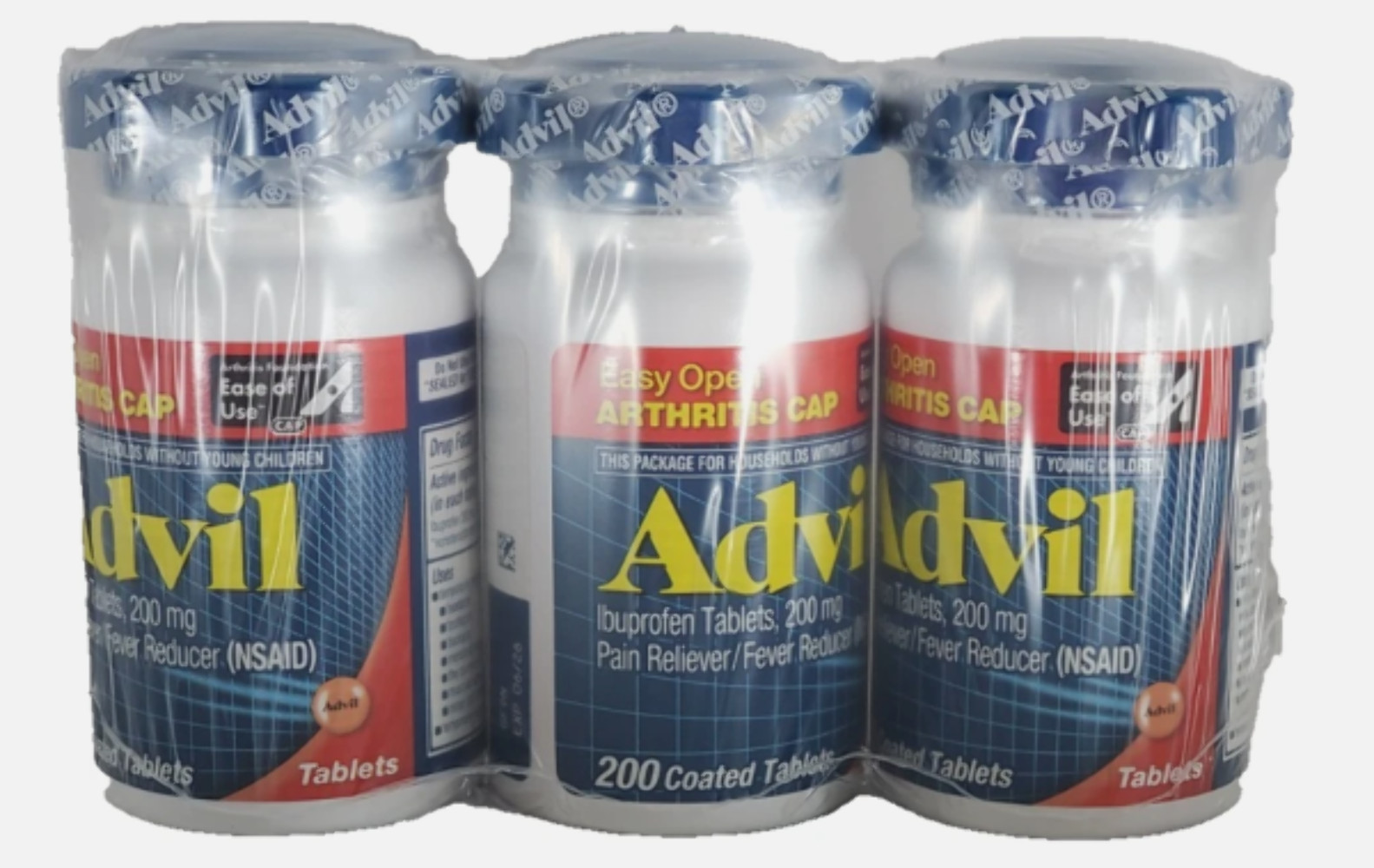 3-Advil Pain Reliever and Fever Reducer 200mg Easy Open Cap - 200 ct EXP 6/2026