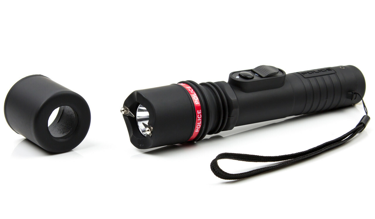 POLICE Stun Gun 305 Max Volt Self Defense Rechargeable LED Flashlight Black