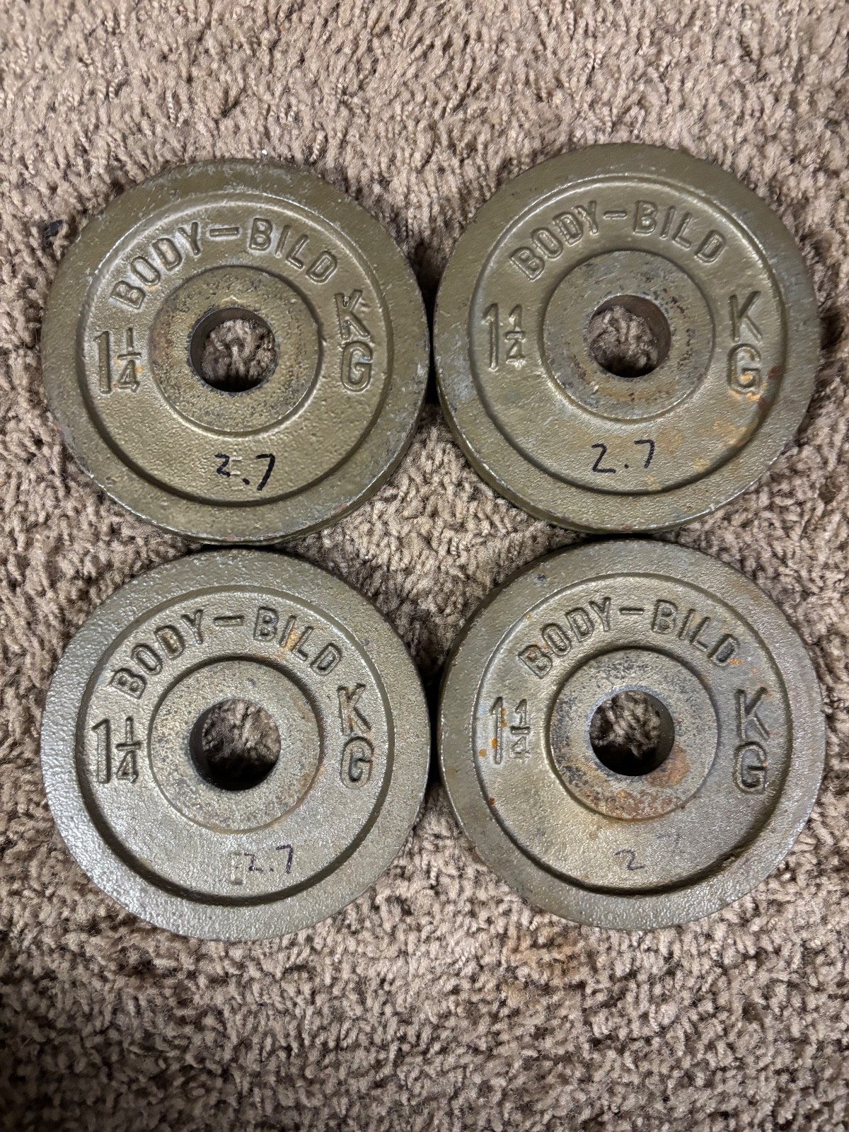 Vintage Body-Bild (England) 4 x 1 1/4 KG 1” weight plates weights