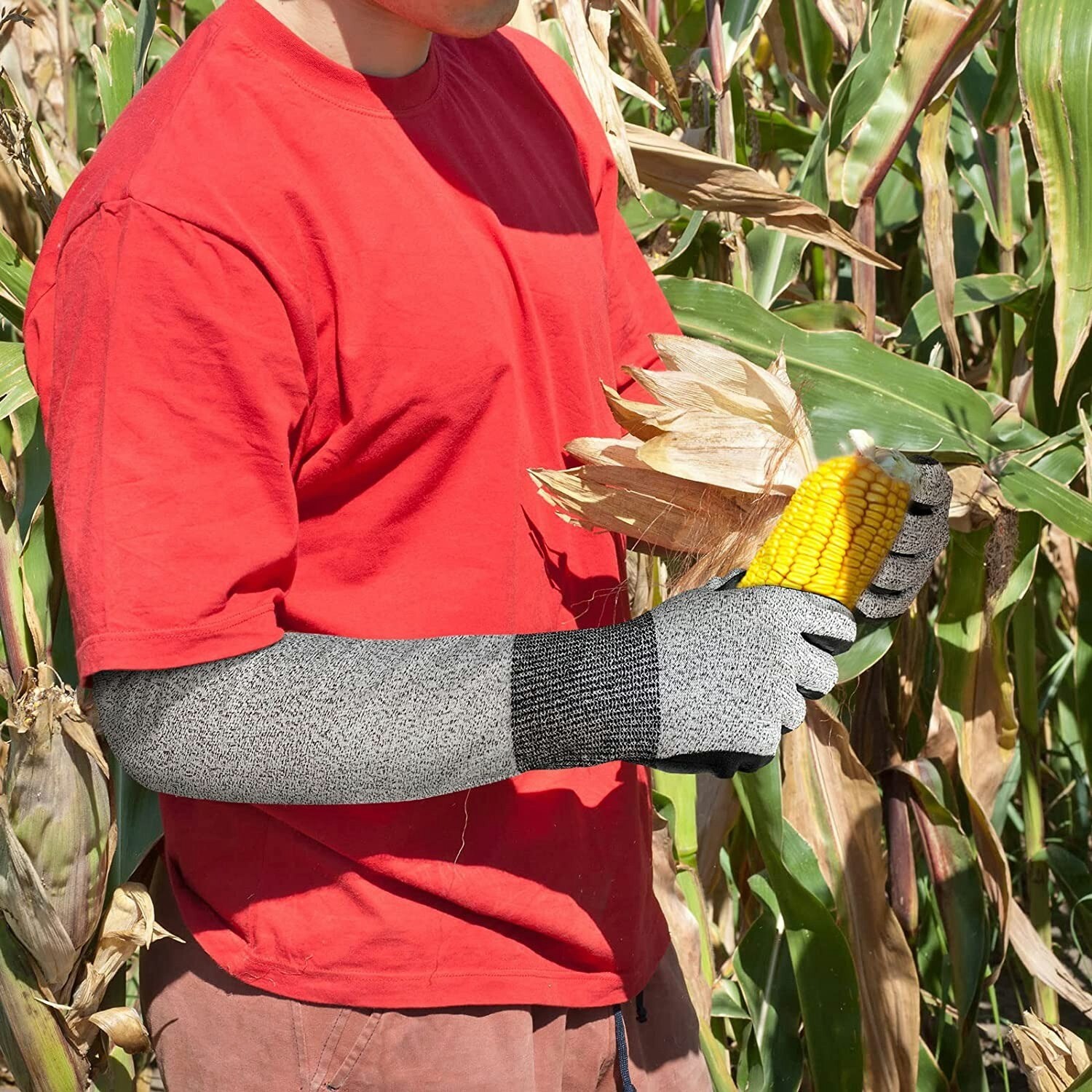 EvridWear Long Gardening Gloves Cut Resistant Sleeves with Nitrile Coated Palm