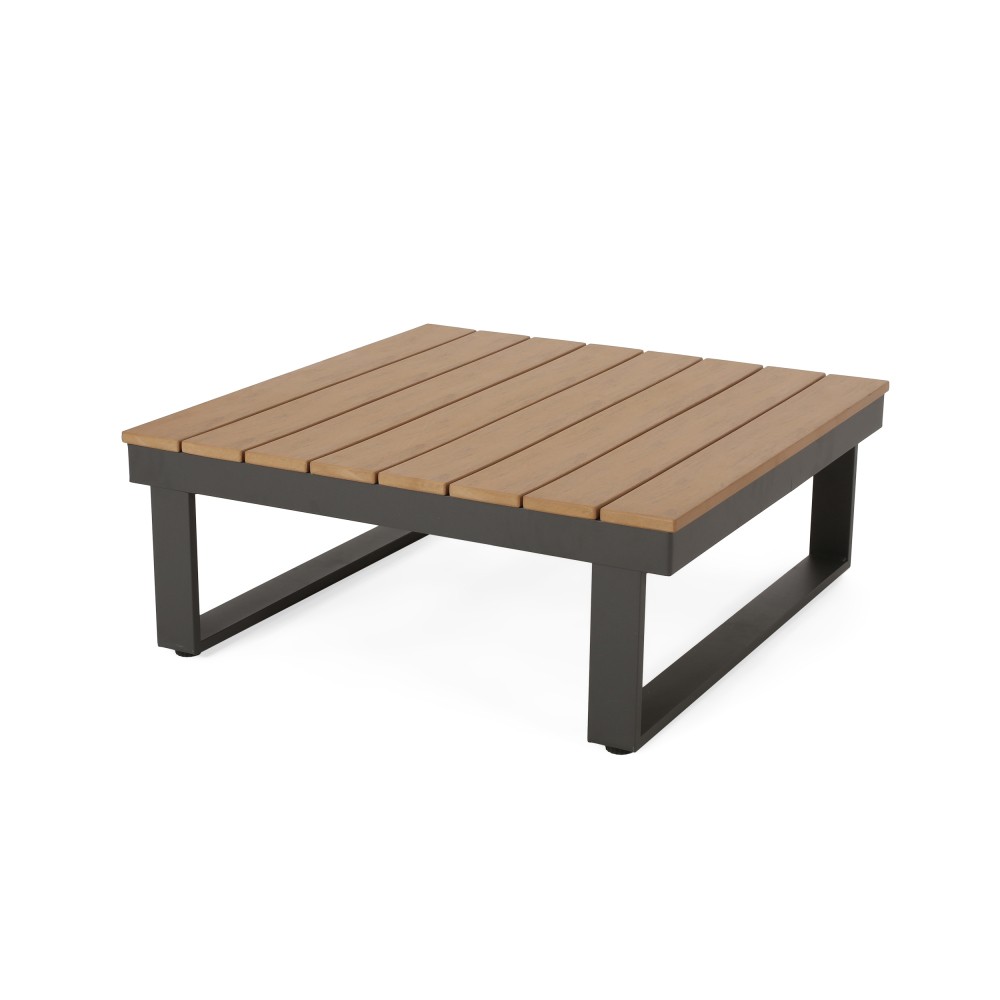 Outdoor Lounge Set: Modern Corner Chair & Acacia Wood Coffee Table w/ Cushions