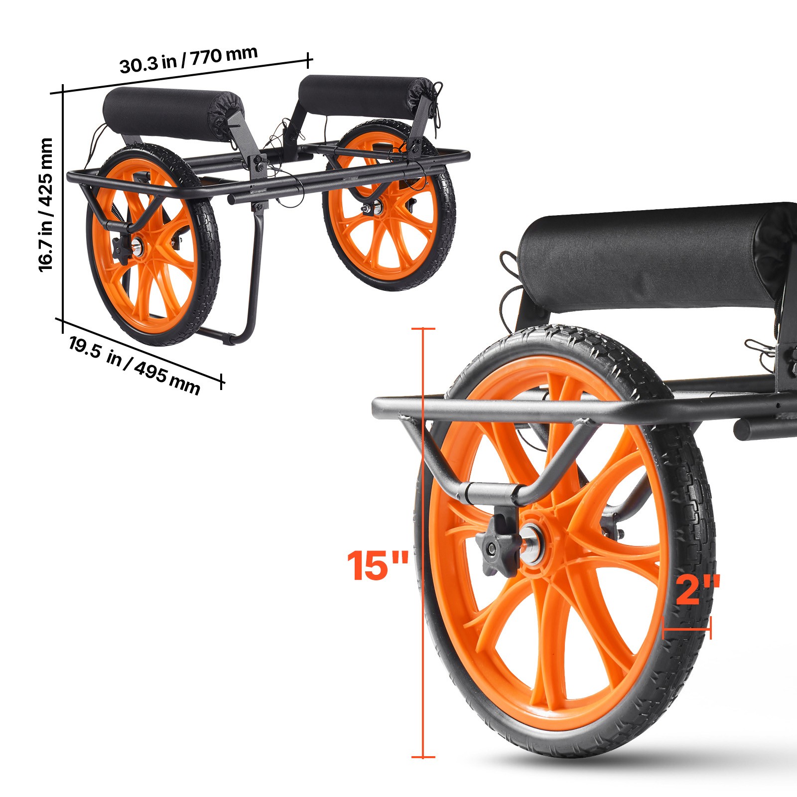 Uimoso Detachable Kayak Carrier with 330 lbs Capacity and 15-inch Rubber Wheels