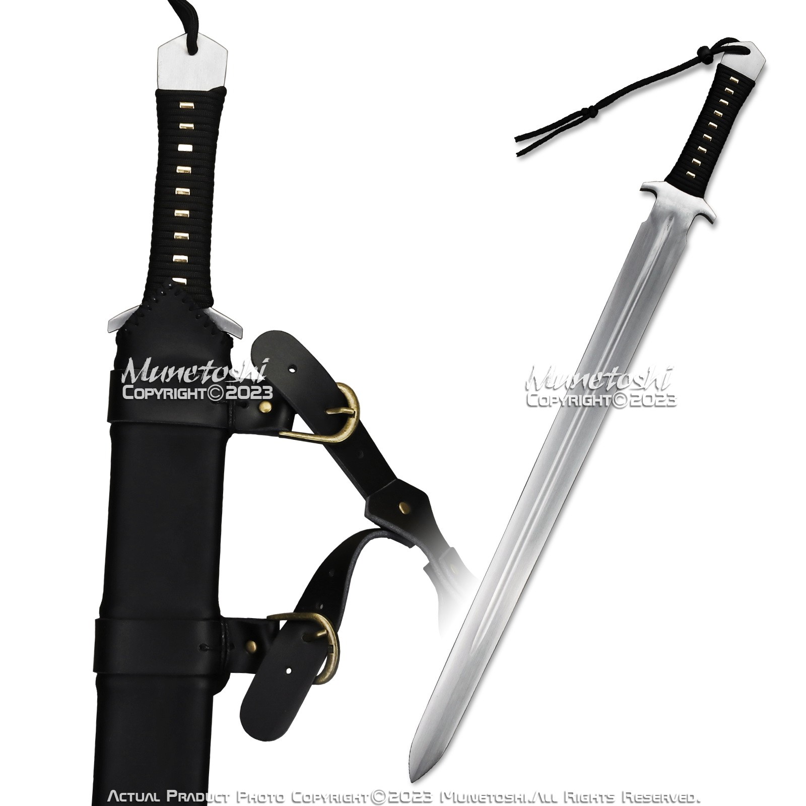 32” Tactical Sword Functional Viking Sharp 1060 Carbon Steel Full Tang Scabbard
