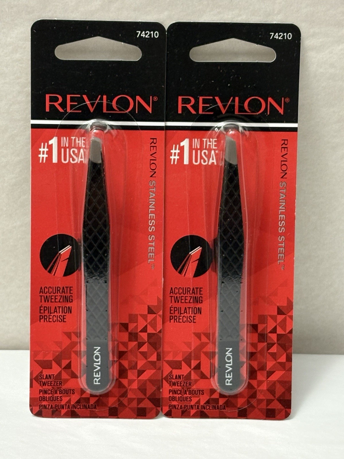 New Revlon Expert Slant Tweezer tip Made With Stainless Steel 2-PACK
