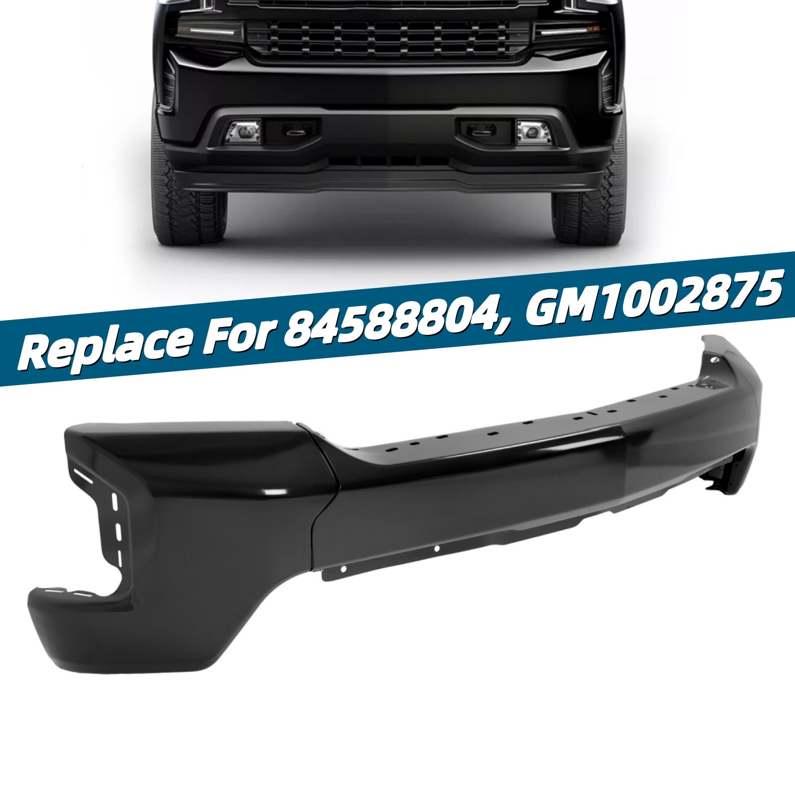 Front Bumper Face Bar Fit For 2019-2022 Chevrolet Silverado 1500 Steel Black