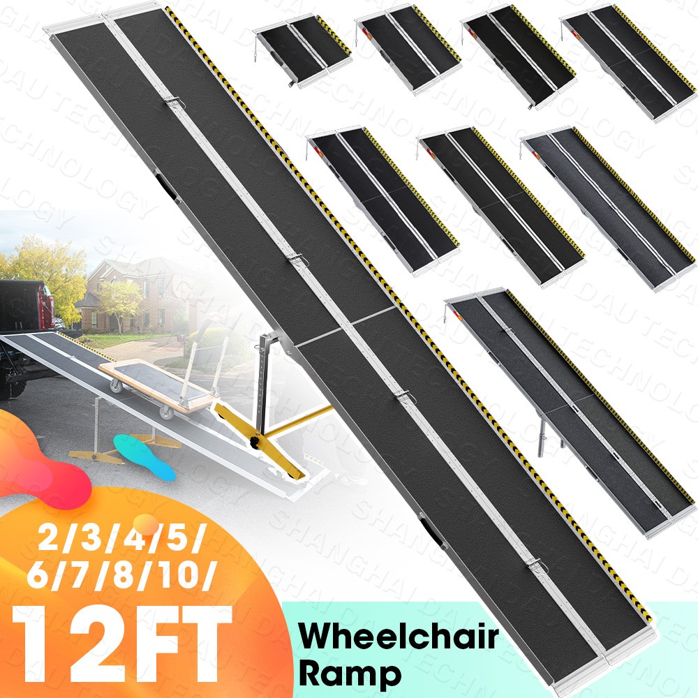 2/3/4/5/6/7/8/10/12FT Home Wheelchair Ramp Non-Skid Folding Aluminum Ramps Steps