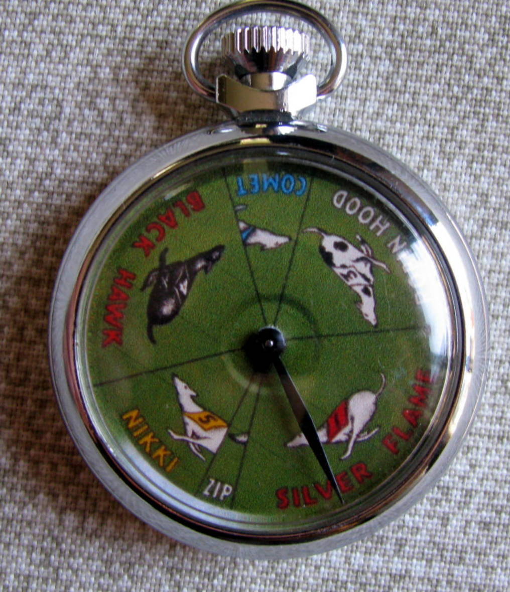 FINE GREY HOUND 6 DOG RACING POCKET WATCHSIZE VINTAGE MECHANICAL GAMBLING DEVICE