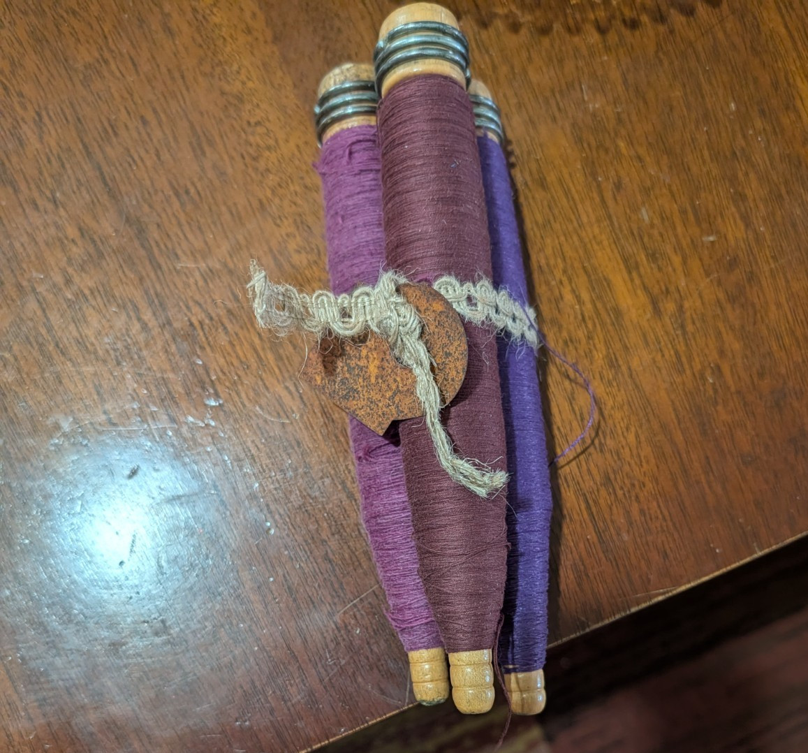 Three (3)  Antique/VTG.  Industrial Wood Sewing Bobbins/Quills/Spindles/Spools