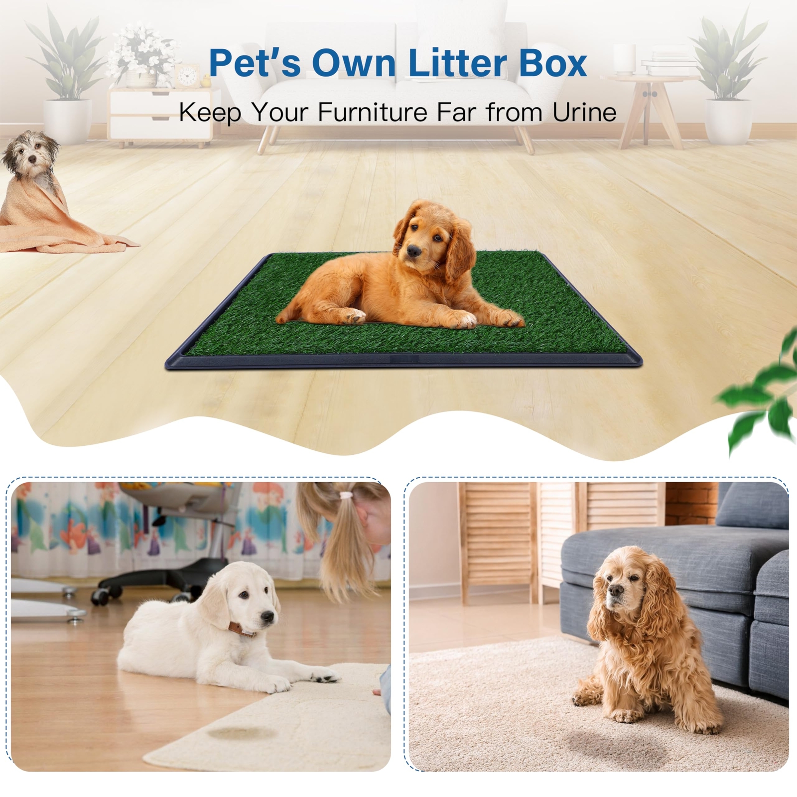 FluffyDream Artificial Grass for Dog Potty Strong Absorbency Grass Pad with Tray