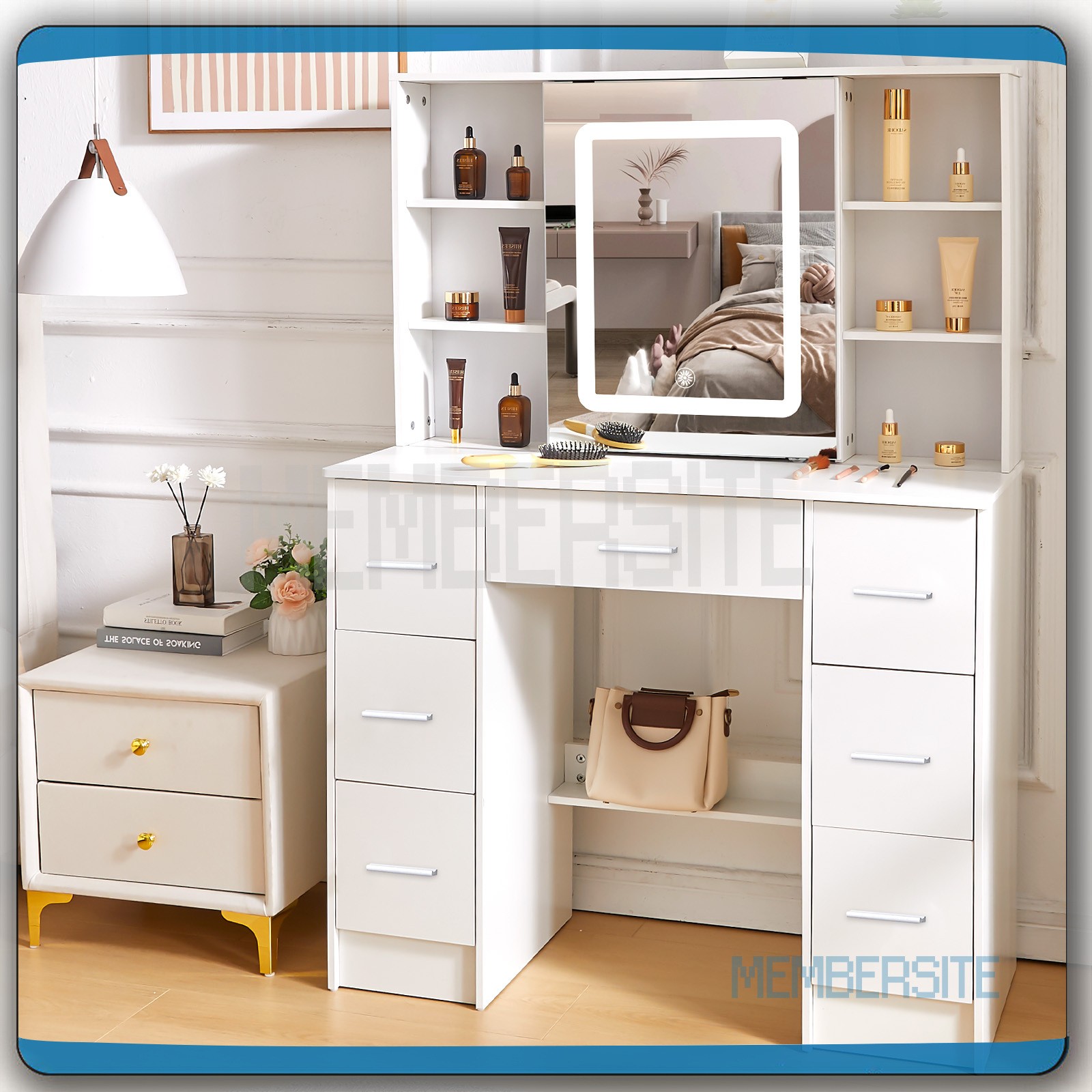 NEW Makeup Vanity Table With Smart LED Sliding Mirror & 10 Shelves Dressing Desk