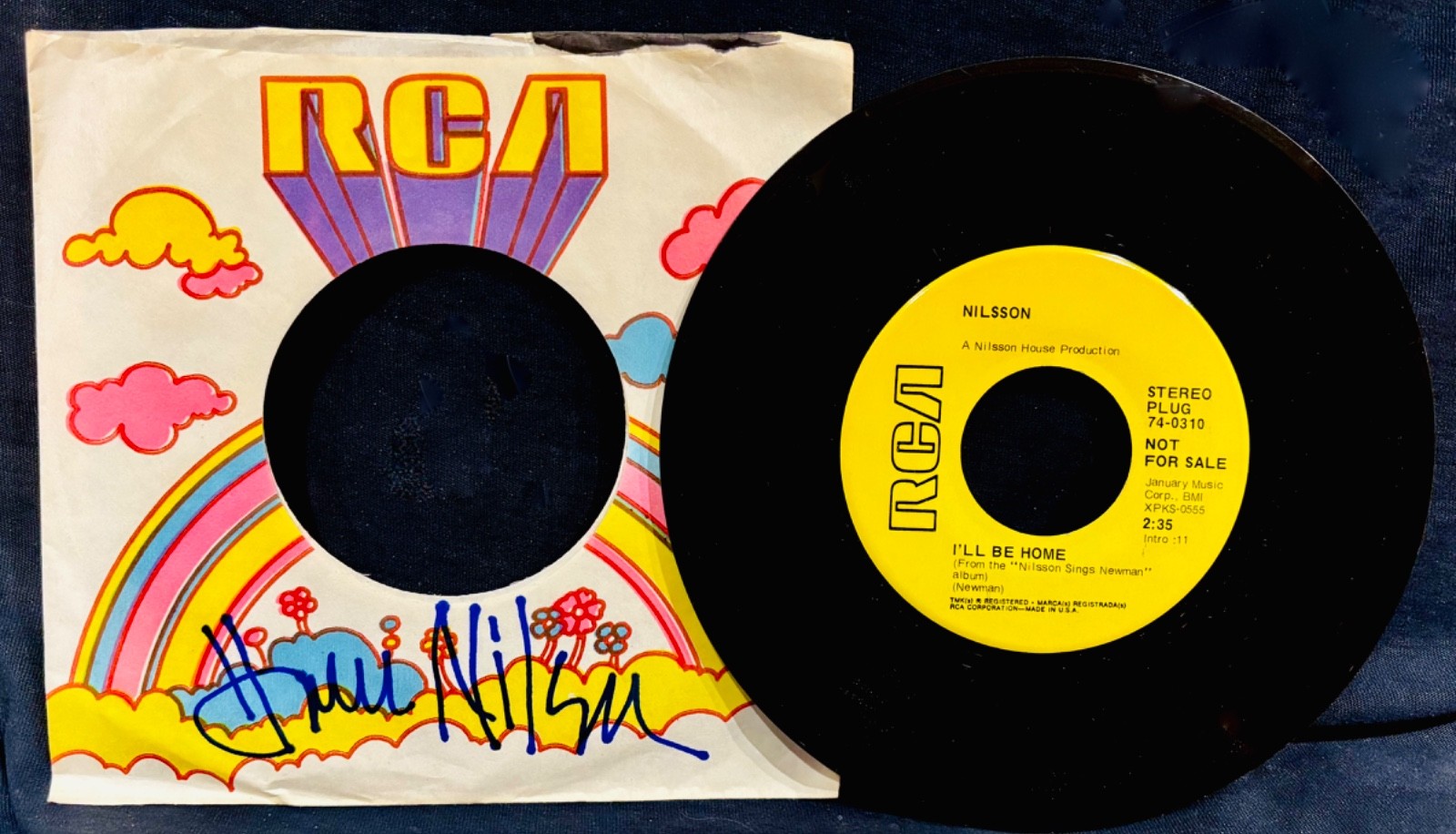 NILSSON • Signed I'LL BE HOME Promo 45 & Sleeve~HARRY NILSSON~RCA #74-0310