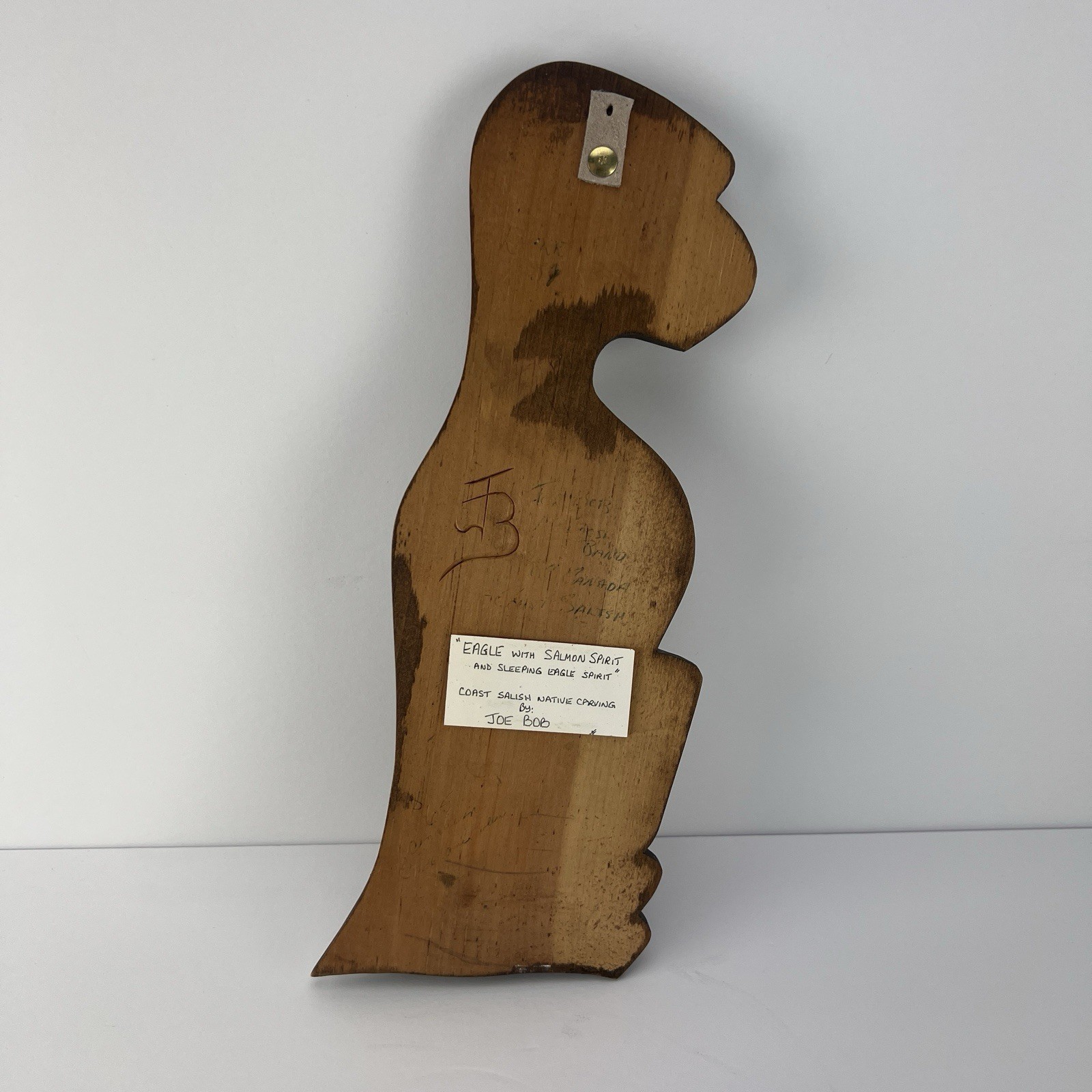 Vtg Joe Bob First Nations Wood Carving Eagle Wall Plaque z3q