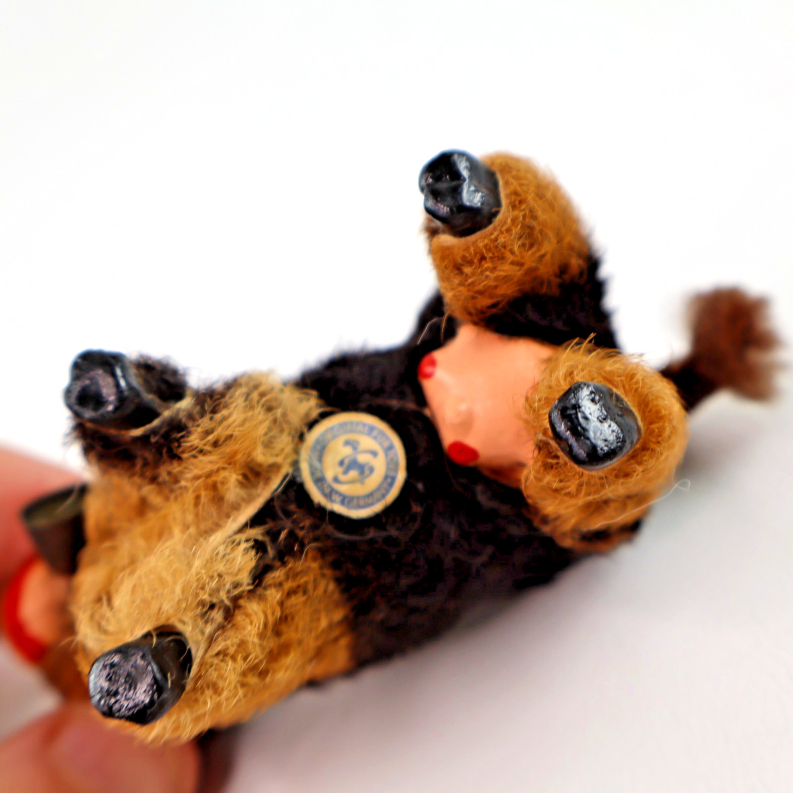 vintage Original Fur Toys miniature Cow Bull figure w/ tags bell W. Germany 3"