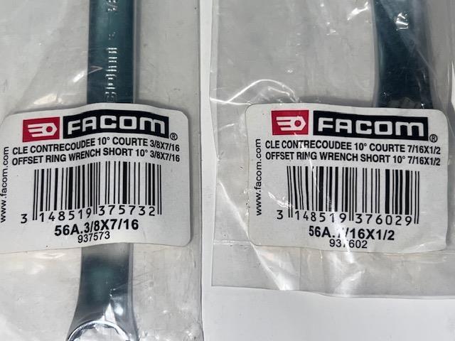 NEW Facom 7pc Set 10° Offset Stubby THIN WALL Box End SAE Wrench Set 1/4-13/16"