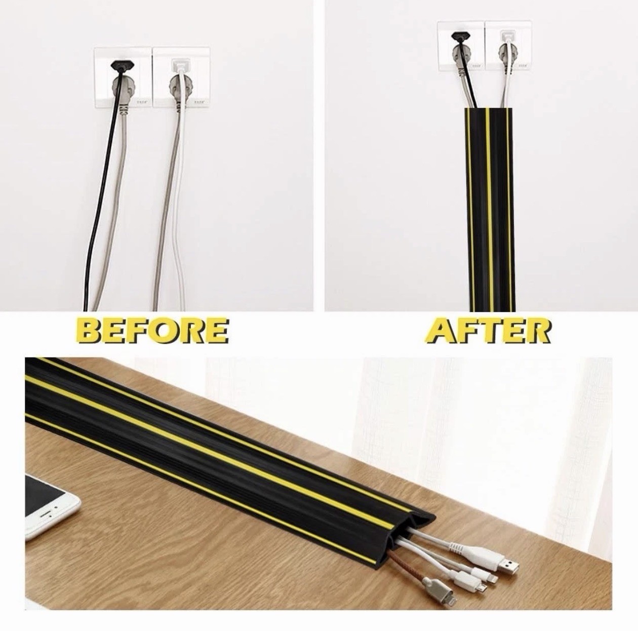 10Ft Floor Cord Cover Heavy Duty Floor Cable Cover 3 Channels Cable Prot