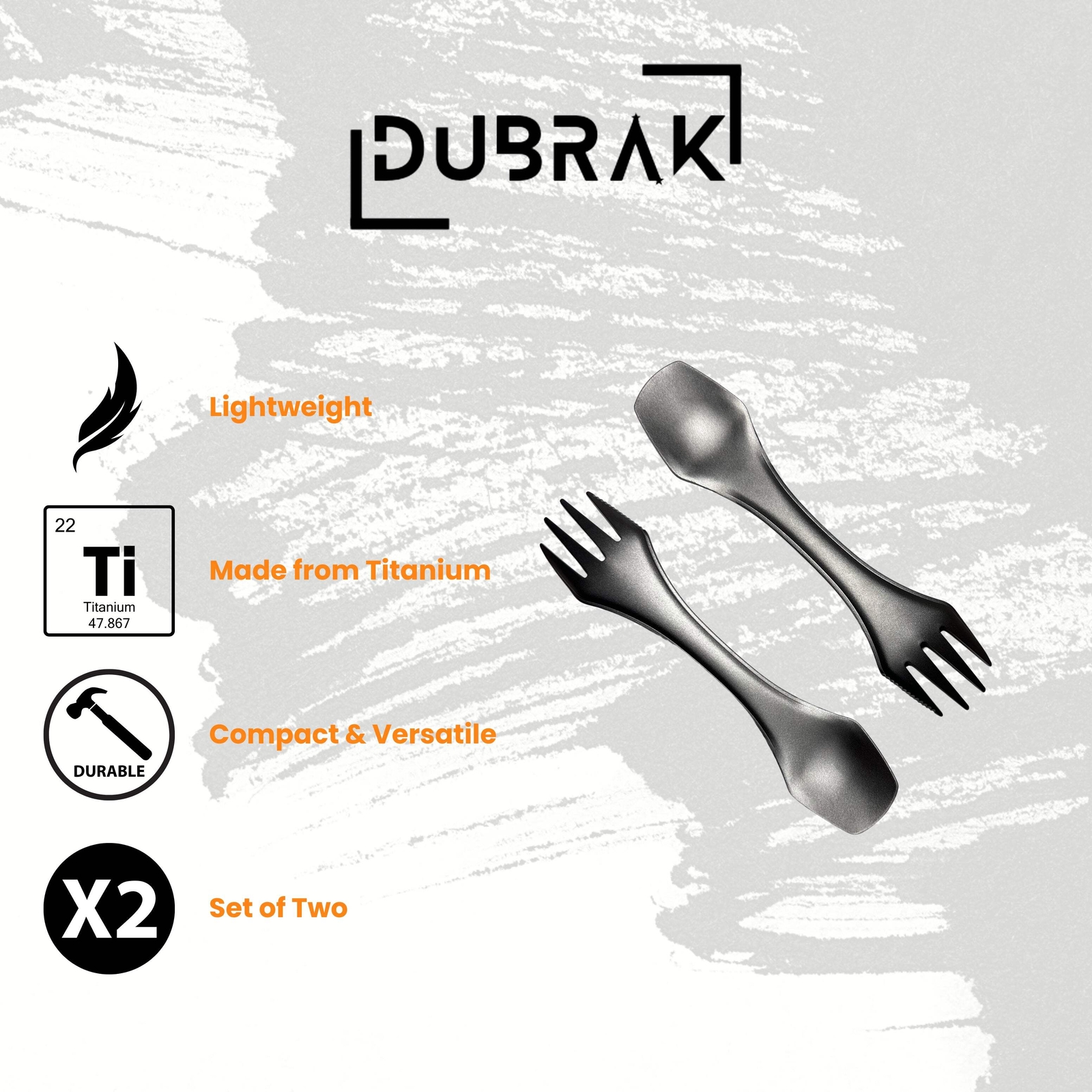 Dubrak Titanium Spork Set for Camping, Hiking, Hunting, and Survival