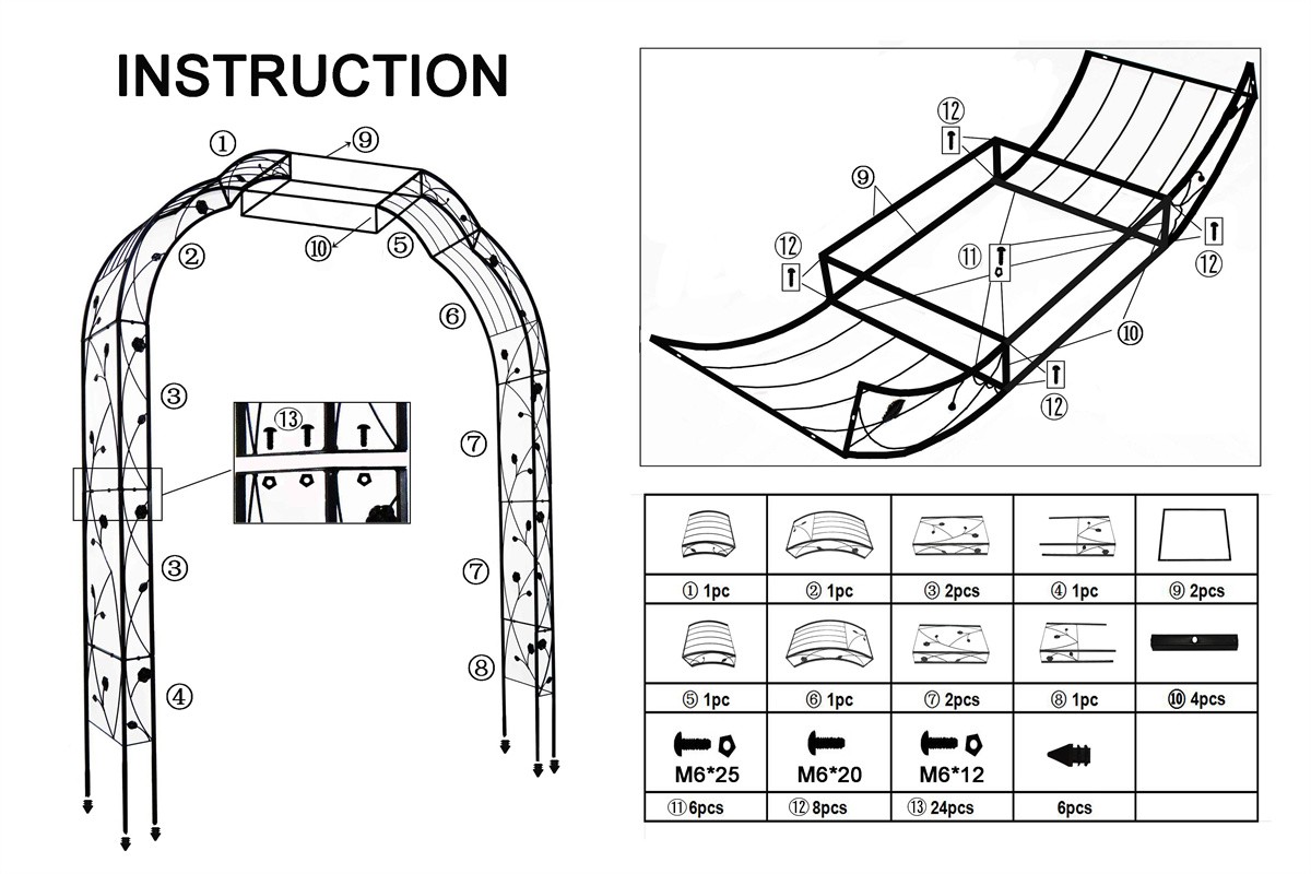 Garden Arch W74.4''x H98.4'' Garden Arbor Trellis Climbing Plants Support White