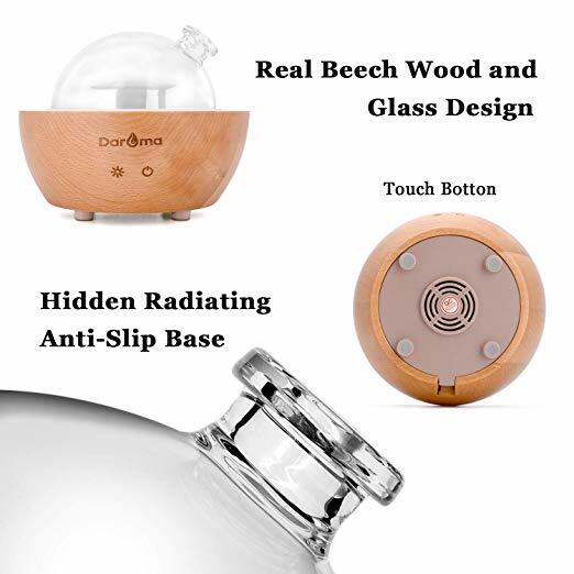 Glass Essential Oil Diffuser,200ml Real Wood Base,AirRoom Humidifier