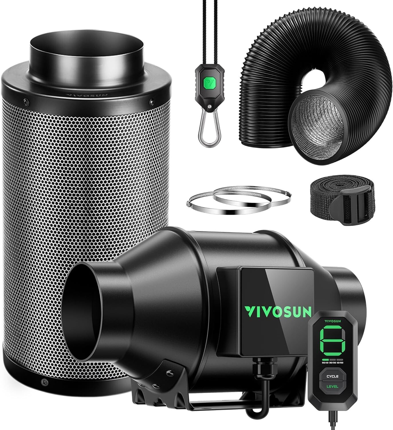VIVOSUN AeroZesh G4 4'' 195 CFM Inline Duct Fan w/E12,Carbon Filter & 8' DuctinG