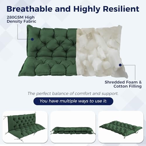 Porch Swing Cushions, Waterproof Swing Cushions for 47×40×4 Inch Forest Green
