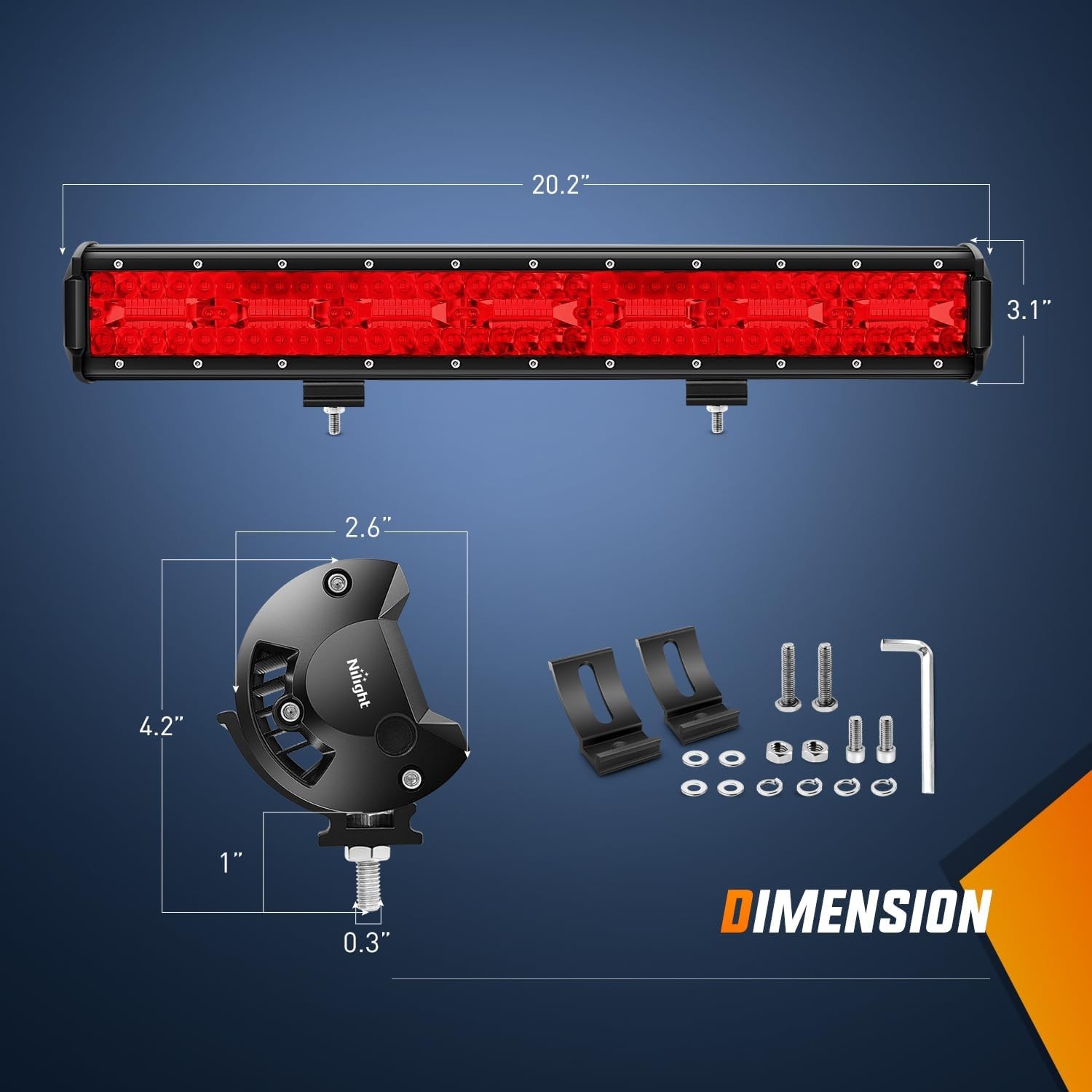 Nilight 20 Inch LED Light Bar Red Triple Row 420W Spot Flood Combo 42000LM