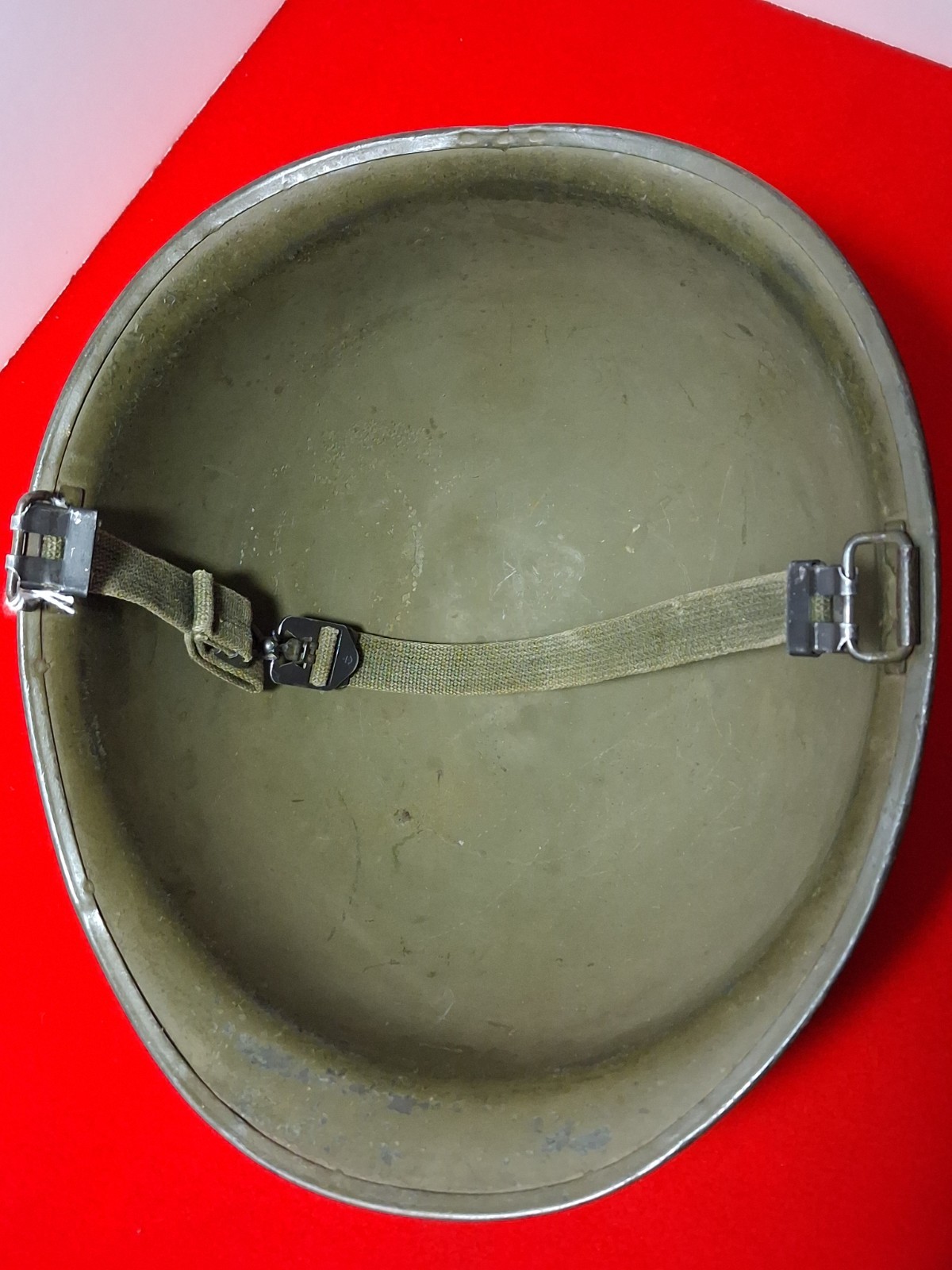 Original WW2 US M1 Helmet Late WWII Rear Seam Swivel Bale VG Post War Chin Strap