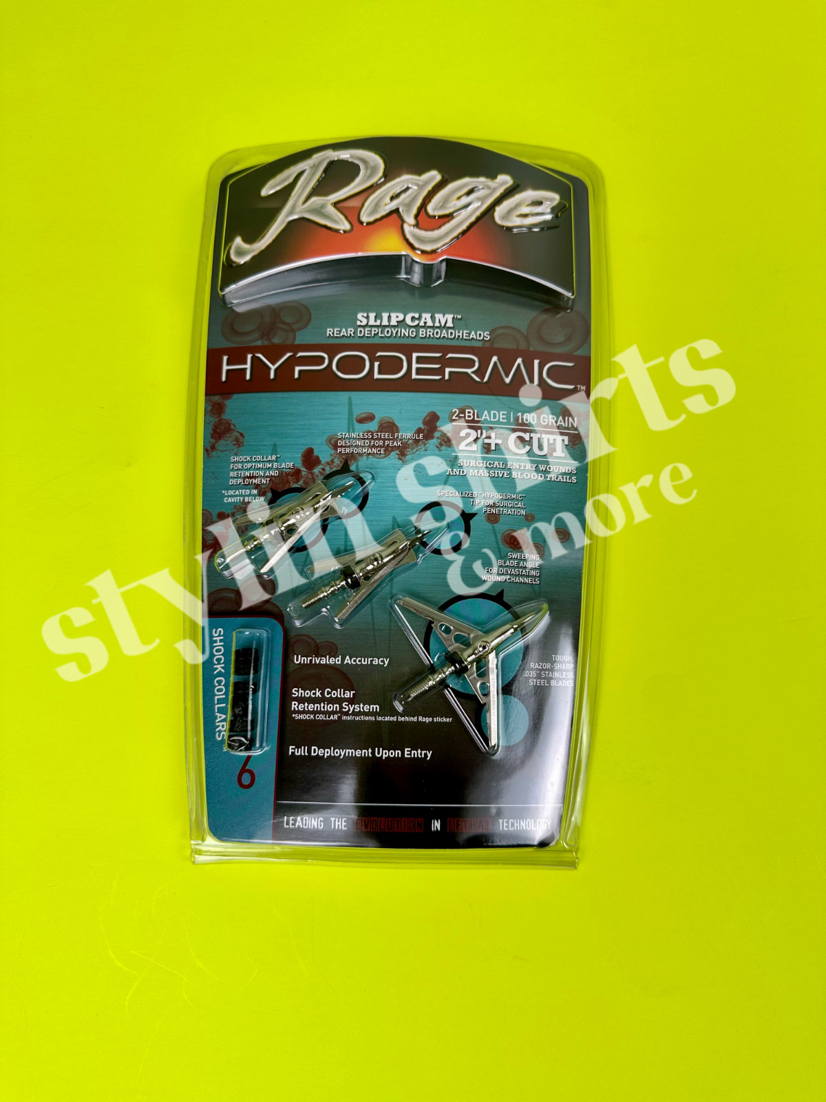 1 pack RAGE Slipcam HYPODERMIC 2" cut mechanical 2 blade broadheads 100 grain