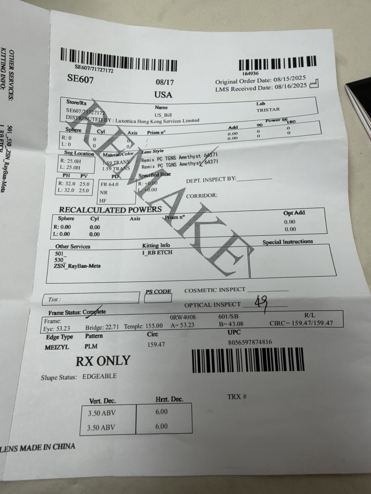 Authentic Ray Ban Meta RW4008 53mm Transitions Amethyst Lenses Purple RX 0.00