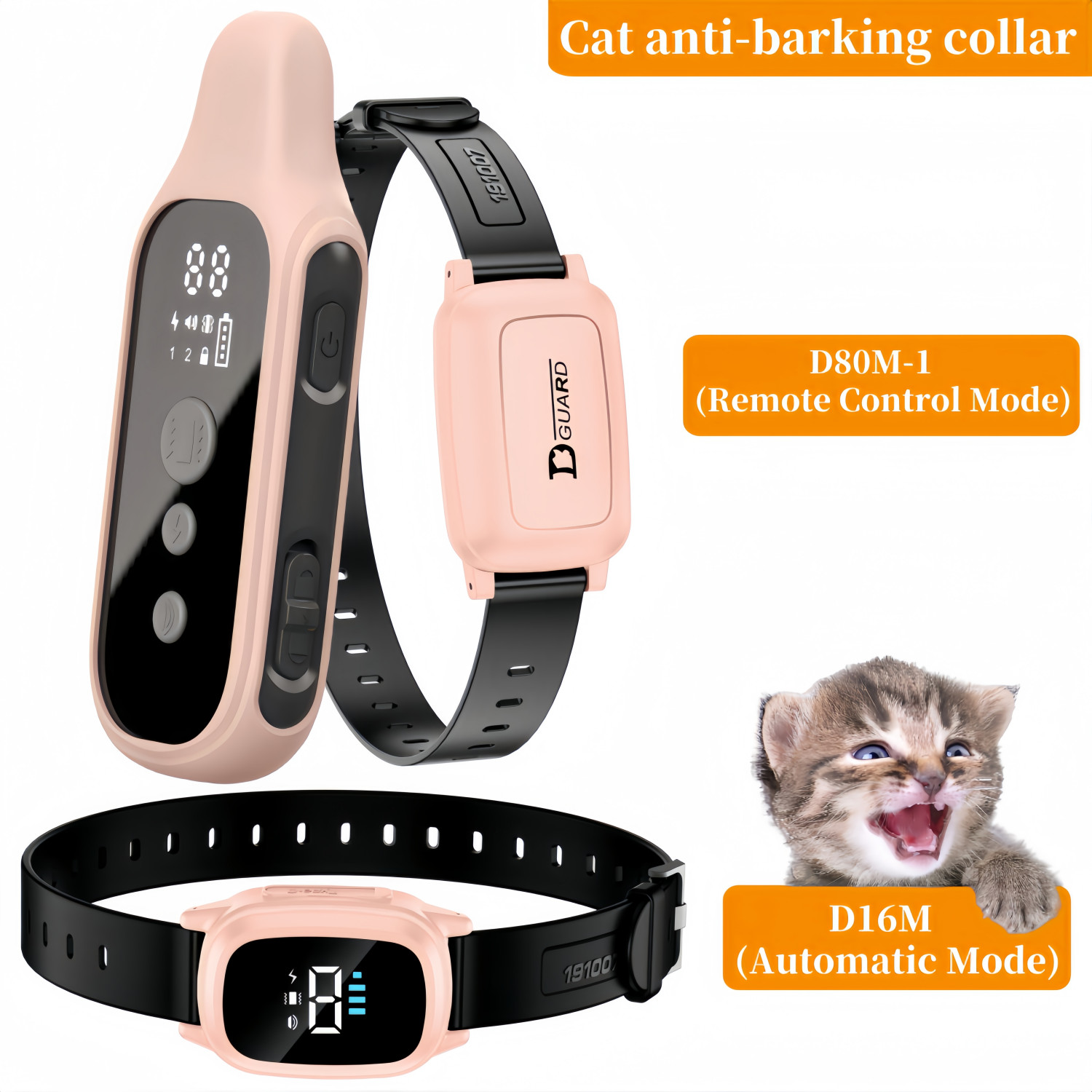 Cat anti-barking collar Waterproof automatic mode for all cat silicone material