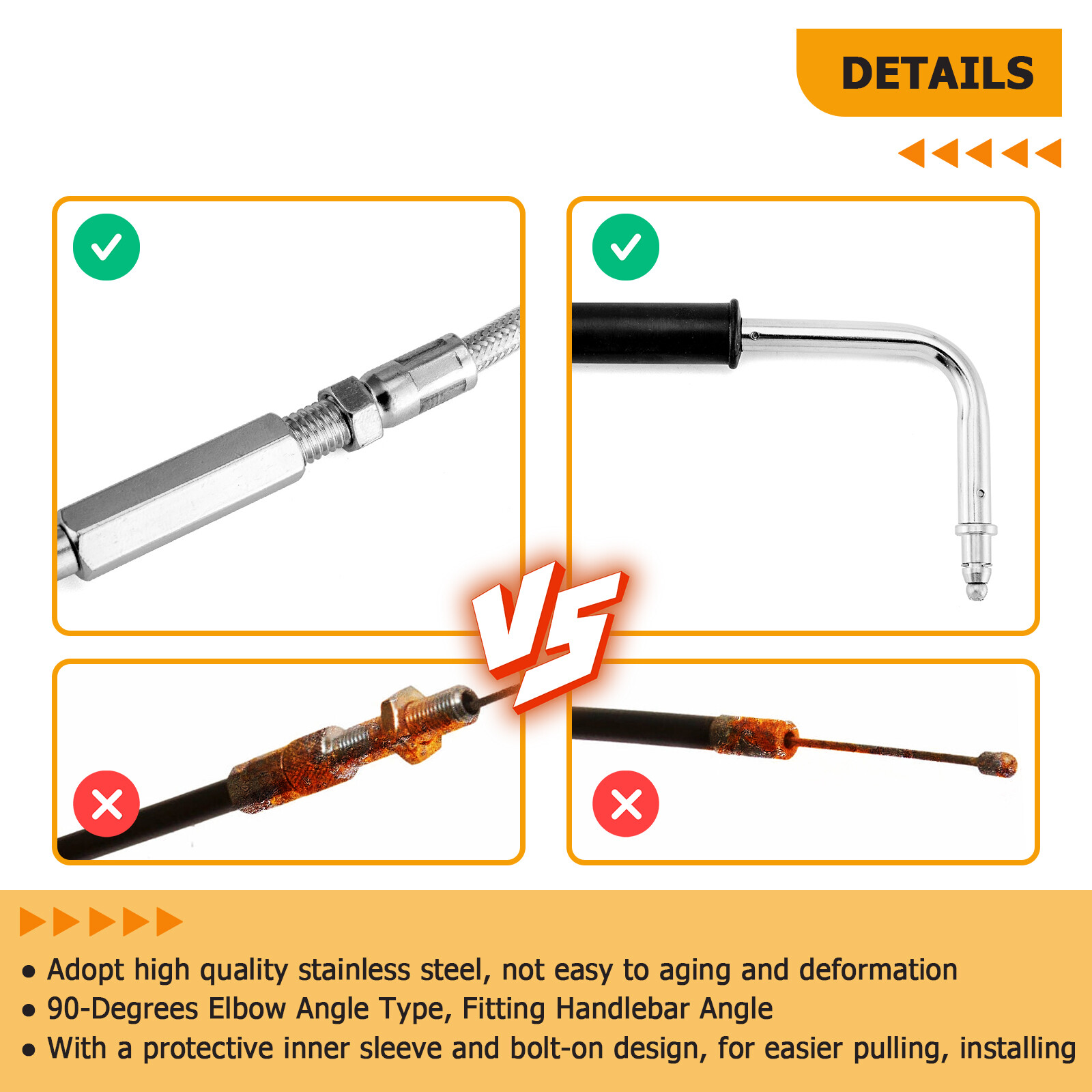 40" Stainless Steel Throttle and Idle Cable Sets / Kits For Harley 10" Handlebar