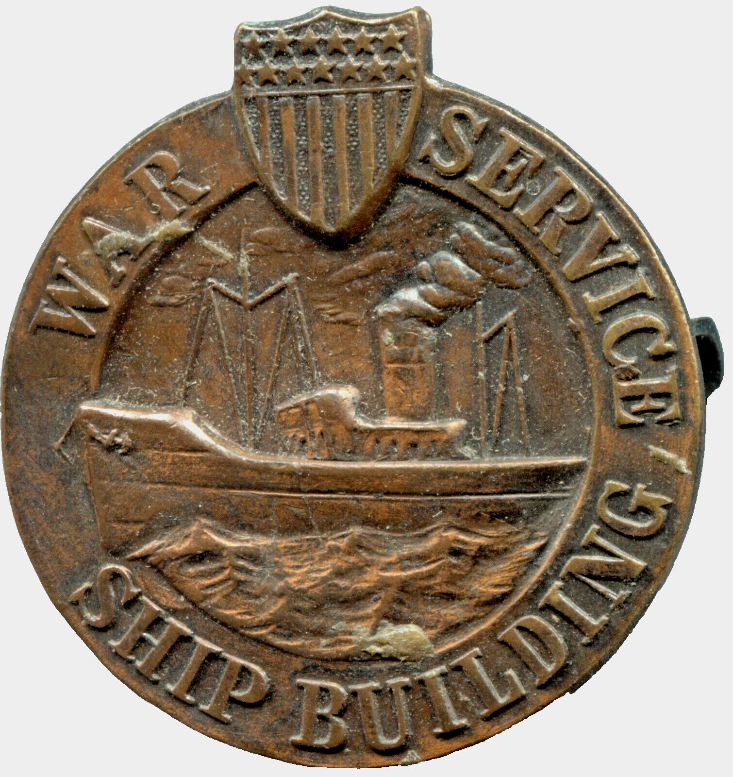 WWI WAR SERVICE SHIP BUILDING Pin Back - NUMBERED - 67569 - EC 6813