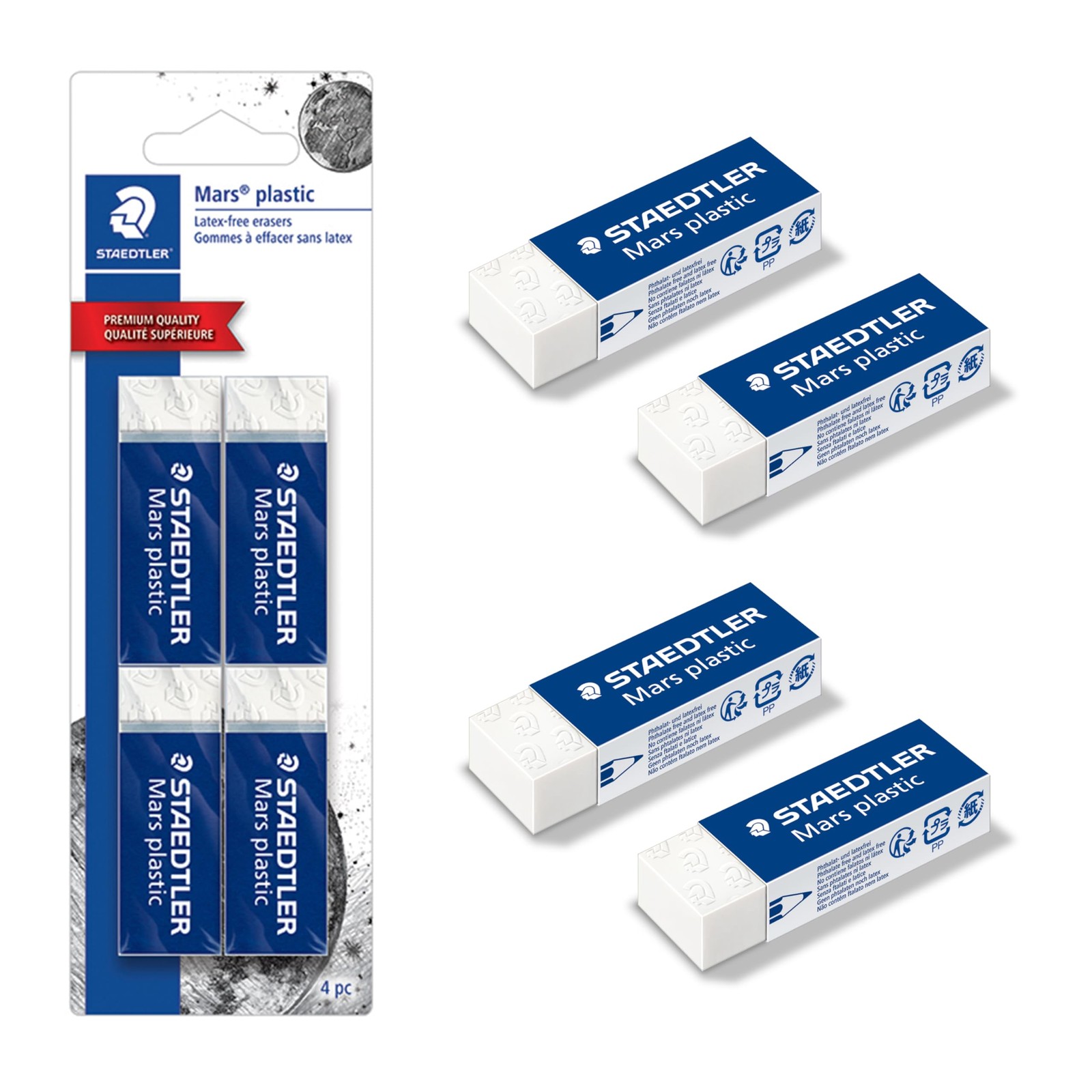 STAEDTLER Mars Plastic Vinyl Erasers (4-Pack), White Erasers for Clean & Prec...
