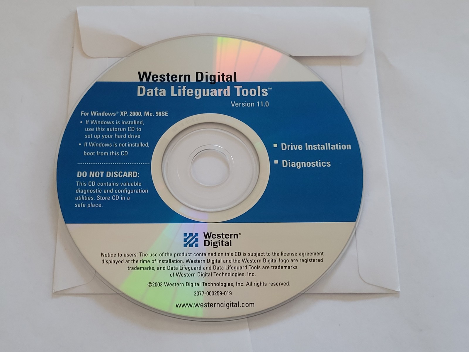 Western digital Data Lifeguard Tools Version 11.0 Windows XP 2000