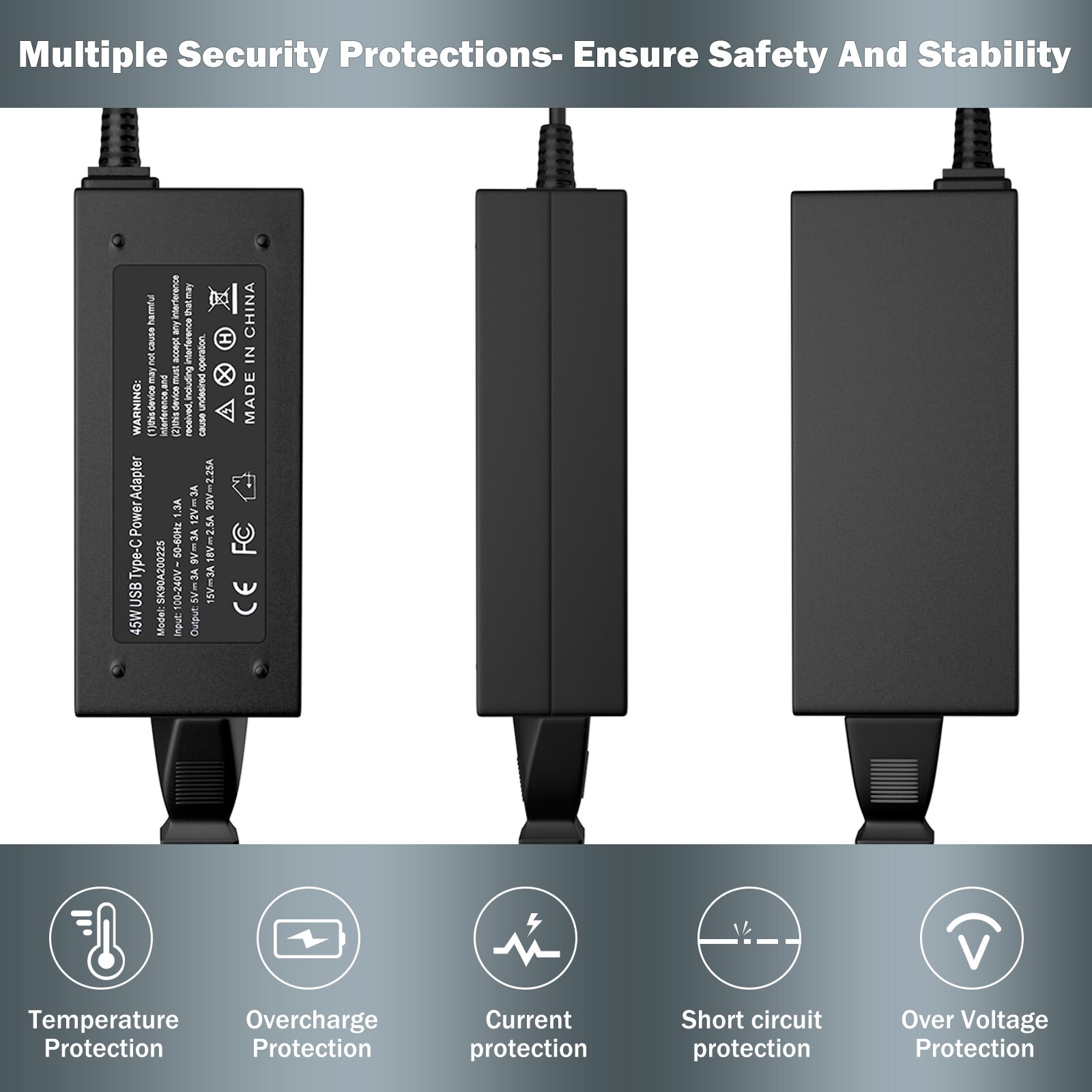 Laptop Charger 45W USB Type C (USB-C) Ac Power Cord Supply, for Lenovo ThinkPad