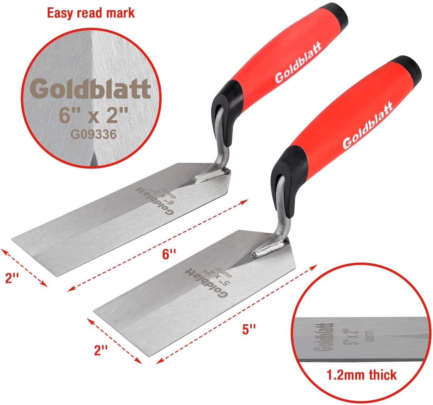 Goldblatt 2PIECES Industries Margin Trowel Set 6"X2" 5"X2" Masonry Flooring Tool