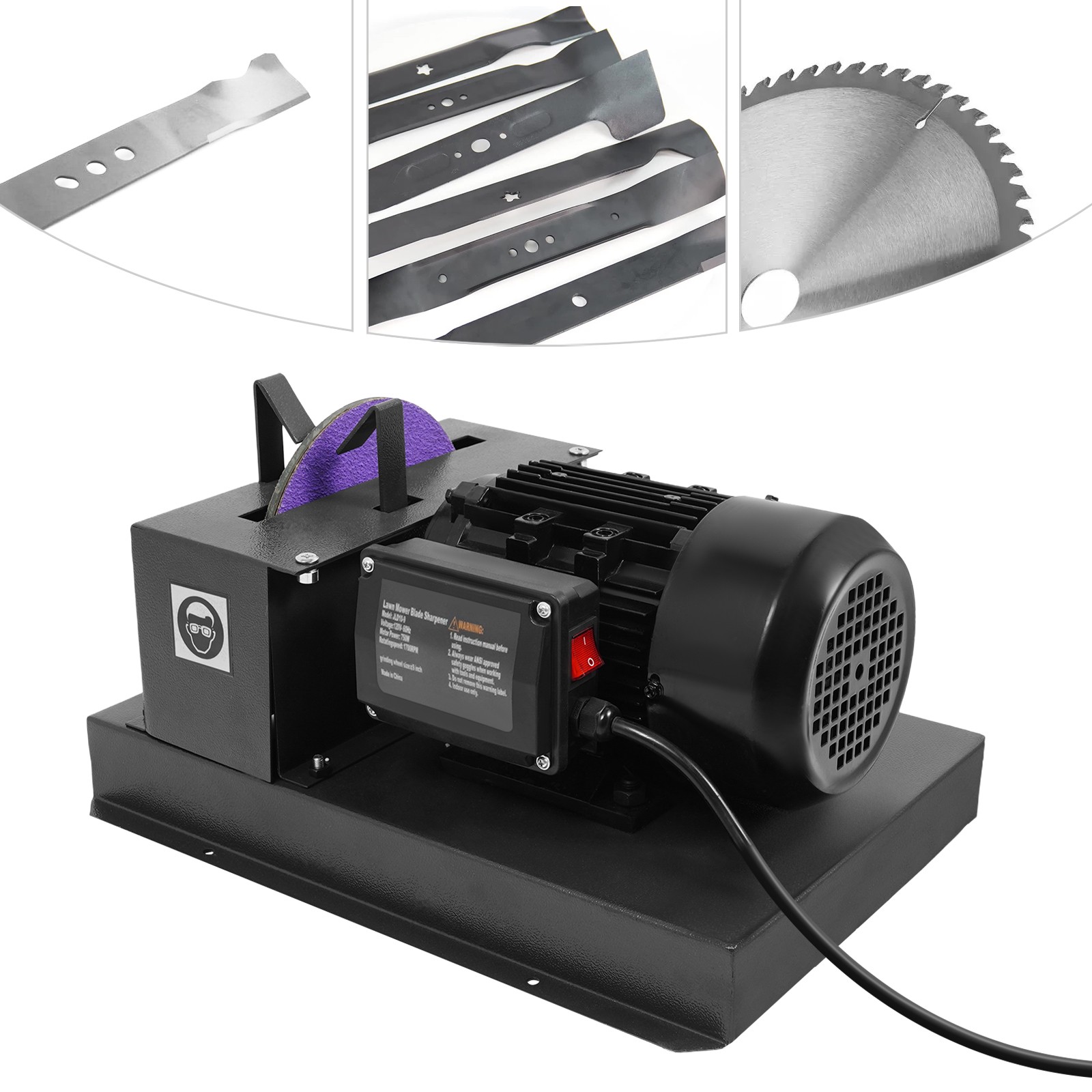 Lawn Mower Blade Sharpener 1HP 750W with 9-inch Grinding Wheel 1700 RPM