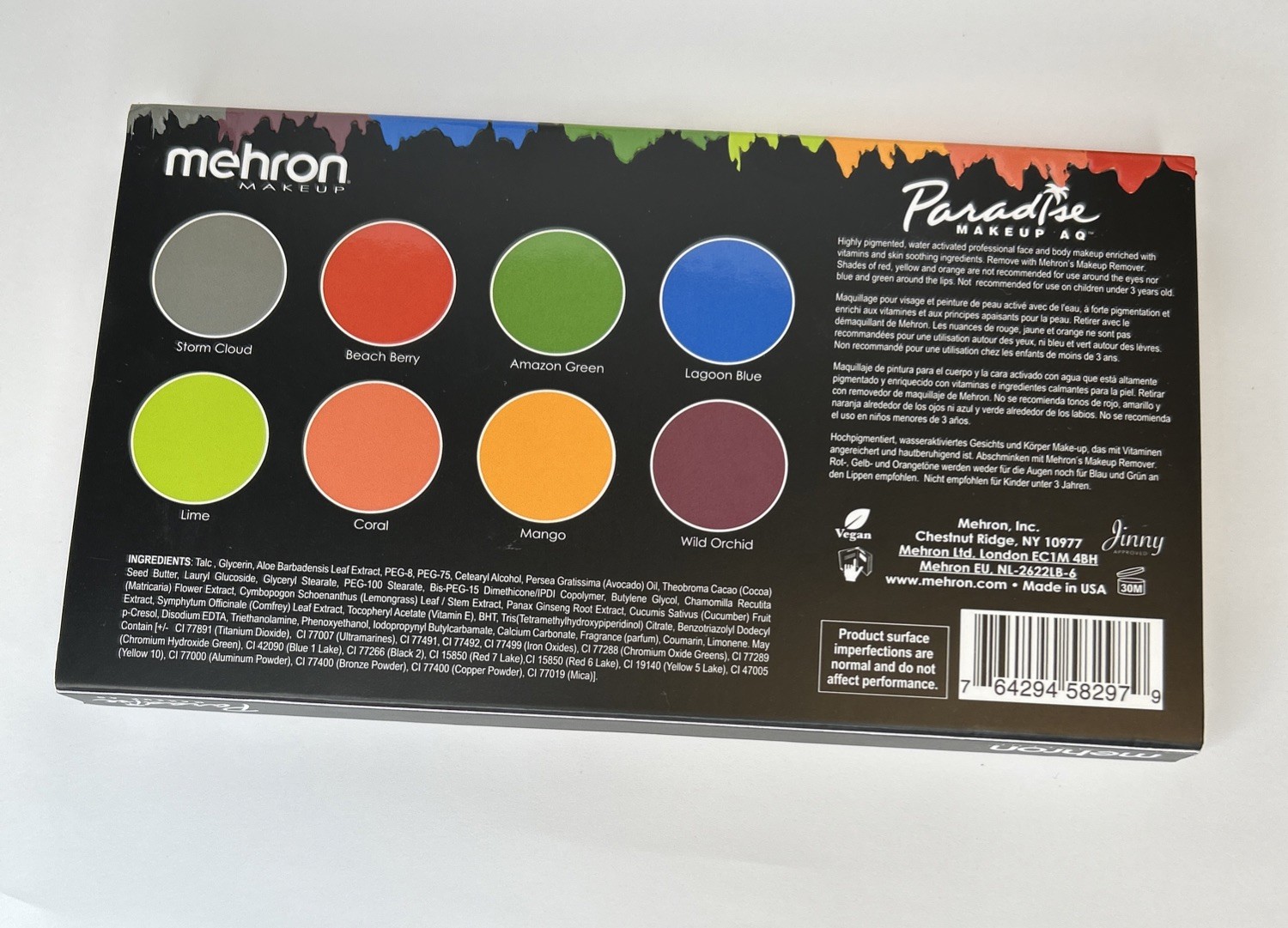 Mehron Makeup Paradise Makeup AQ - Tropical 8 x 2 oz Color Magnetic Palette NEW