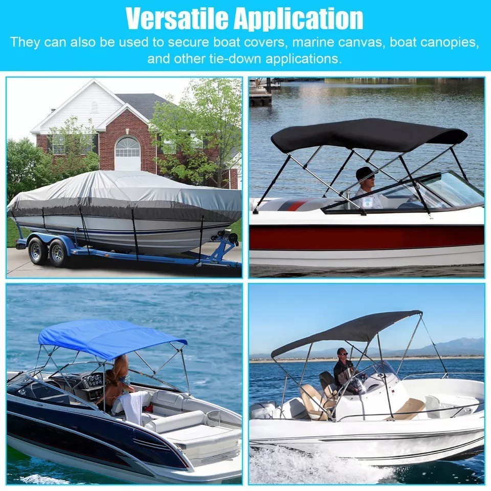 2 Pcs Adjustable Bimini Top Tie Down Webbing Straps with loop Snap hooks