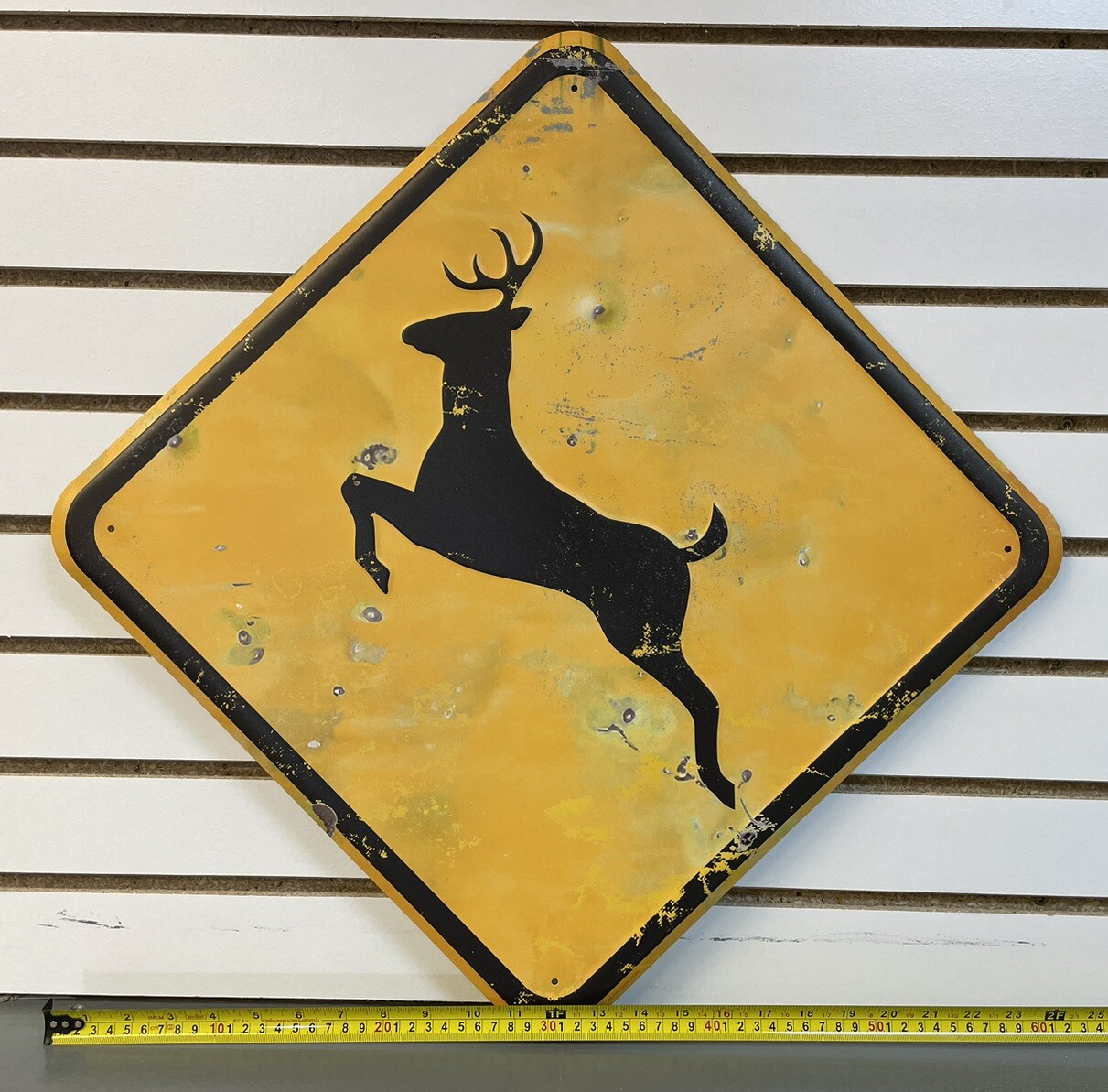 Distressed DEER CROSSING Metal Sign — Old Style, Hunting Cabin Wall Decor, 24”