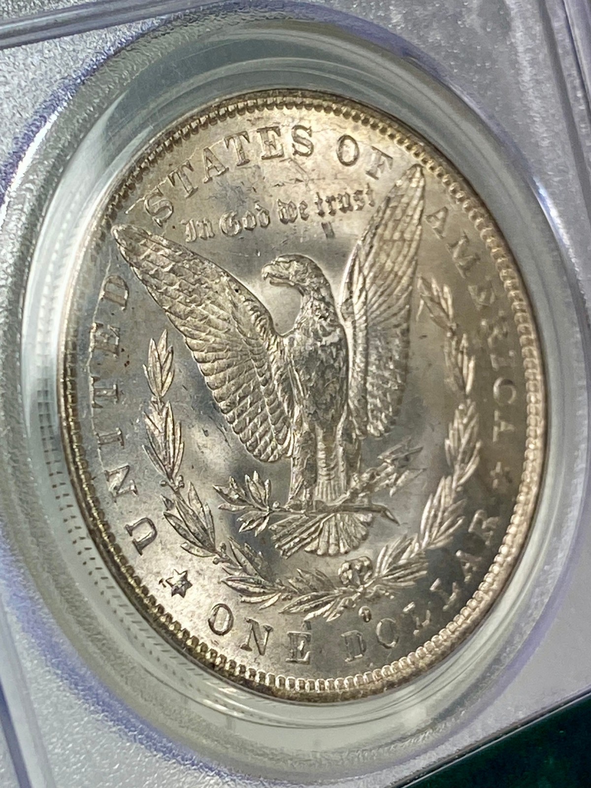 1884-O Morgan Silver 1$ Dollar PCGS MS 63 OGH Yellow with Blue Toned