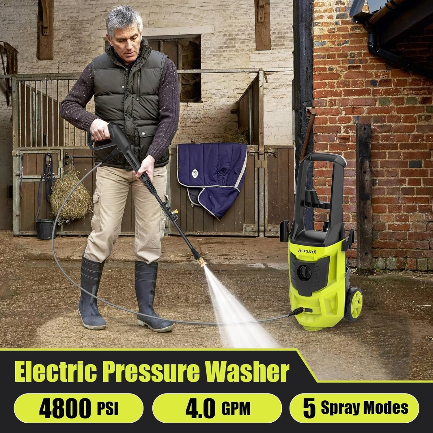 Electric Pressure Washer 4800PSI Max 4.0 GPM Power Washer Cleaning Machine Green