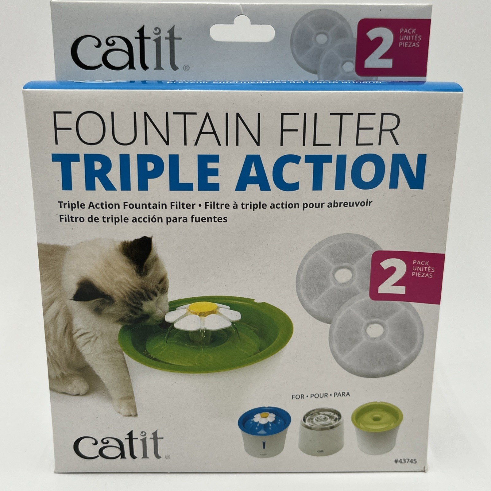 NEW!! (2) 2 Packs Catit Triple Action Fountain Replacement Water Filter - 43745