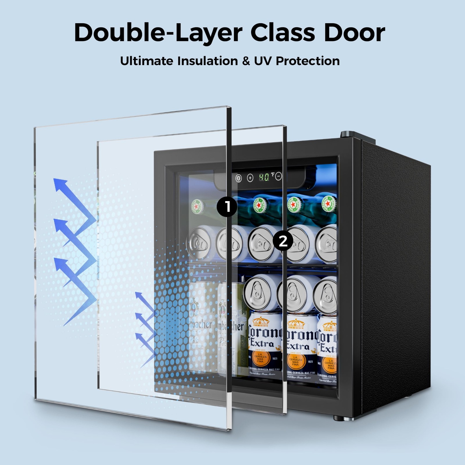 55 Cans Mini Beverage Refrigerator & Portable Beverage Cooler with Glass Door