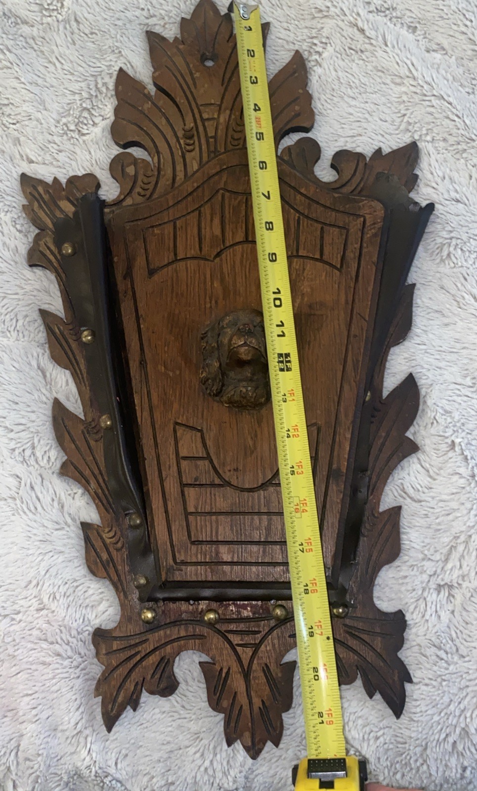 Antique Victorian Walnut Wall pocket Magazine Newspaper Rack Holder Spaniel Dog